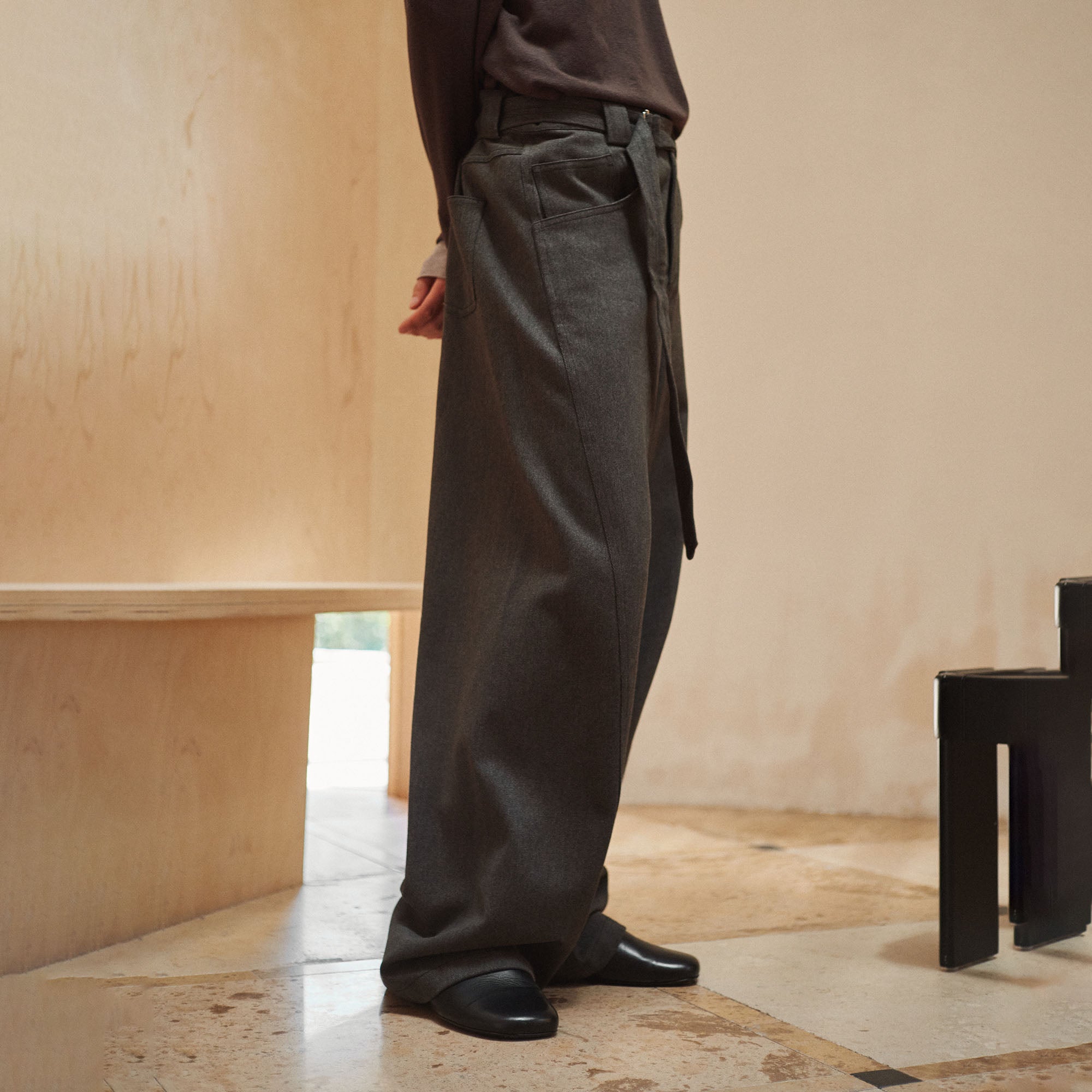 GONGHE REPUB Brushed Detachable Belt Wide-Leg Pants