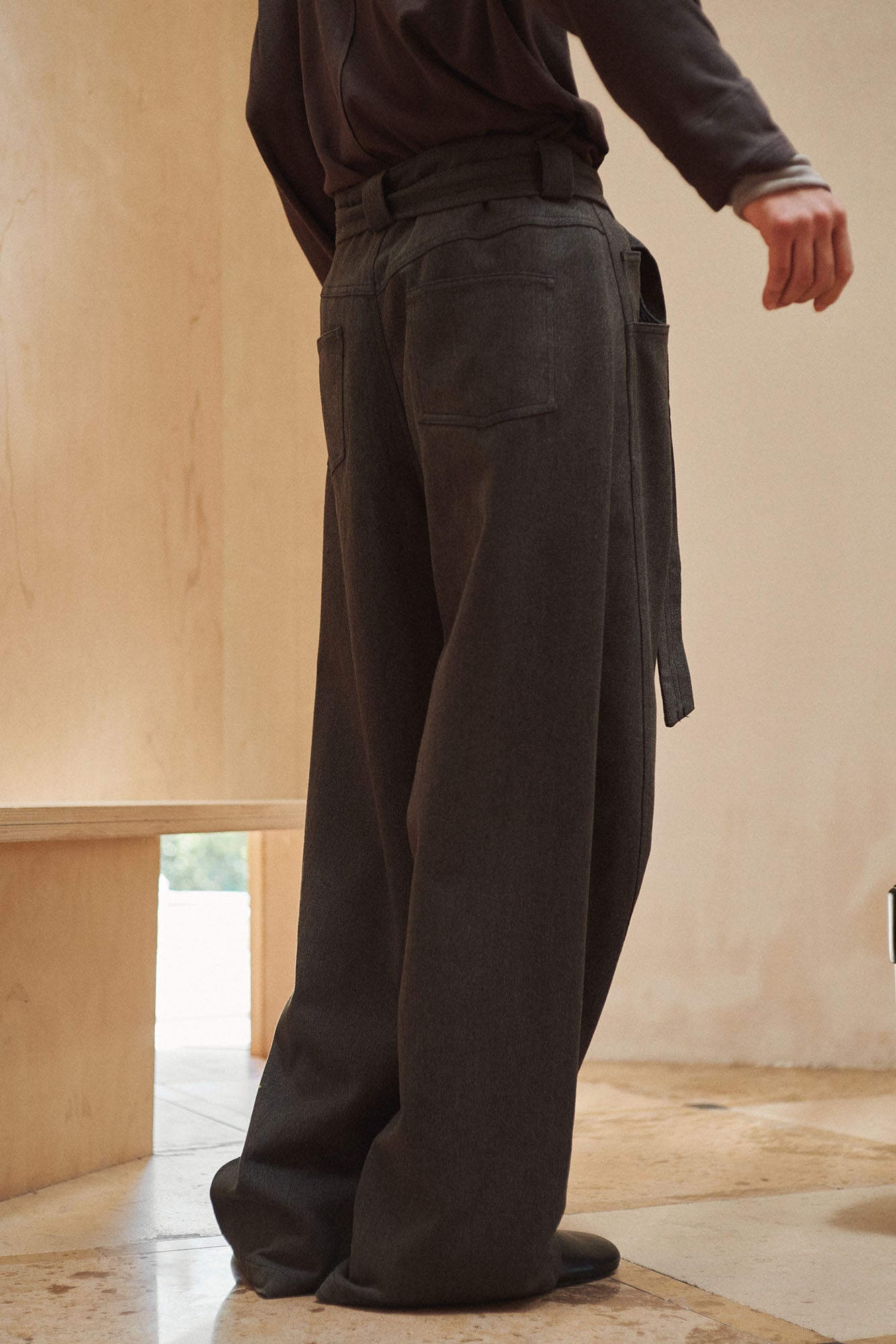 GONGHE REPUB Brushed Detachable Belt Wide-Leg Pants