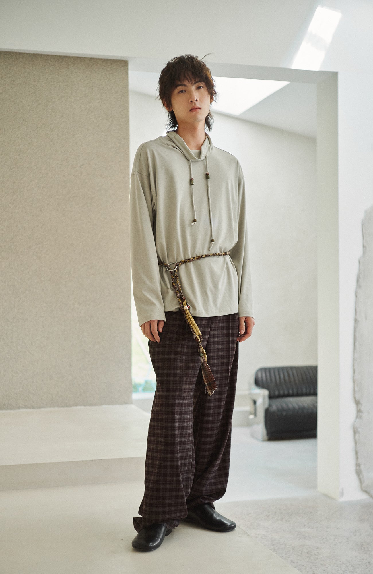 GONGHE REPUB Plaid Drawstring Wide-Leg Pants