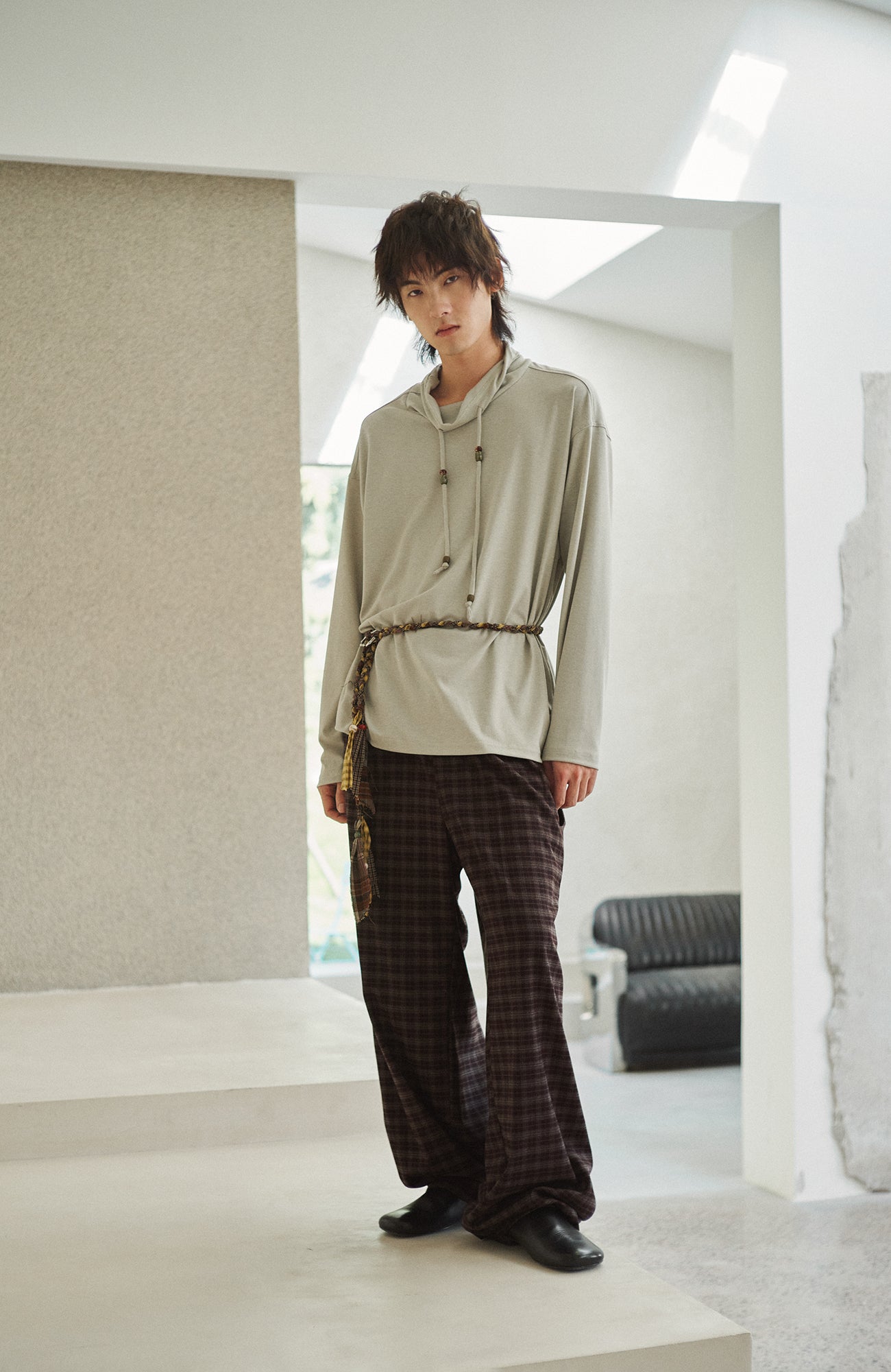 GONGHE REPUB Plaid Drawstring Wide-Leg Pants