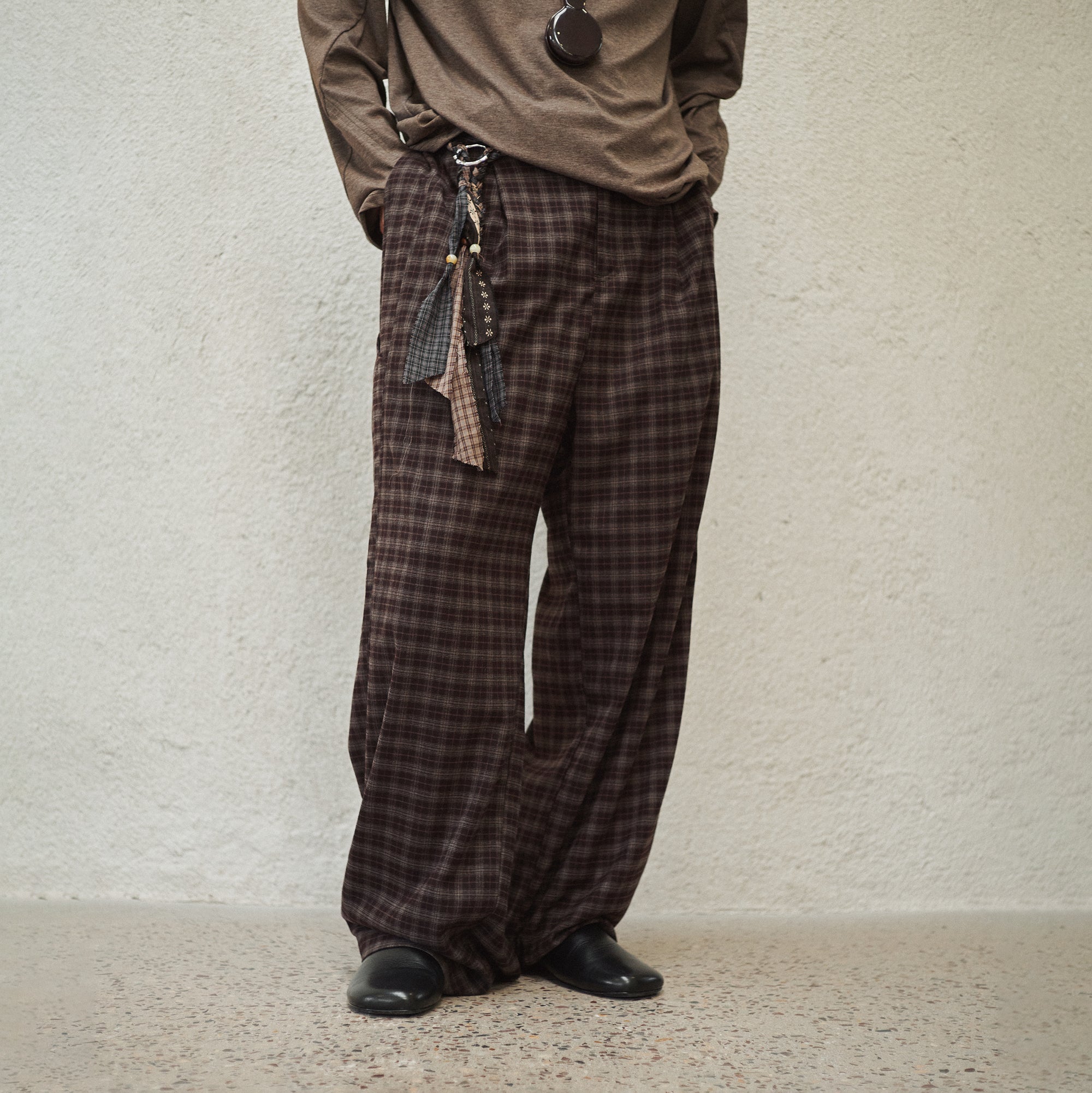 GONGHE REPUB Plaid Drawstring Wide-Leg Pants