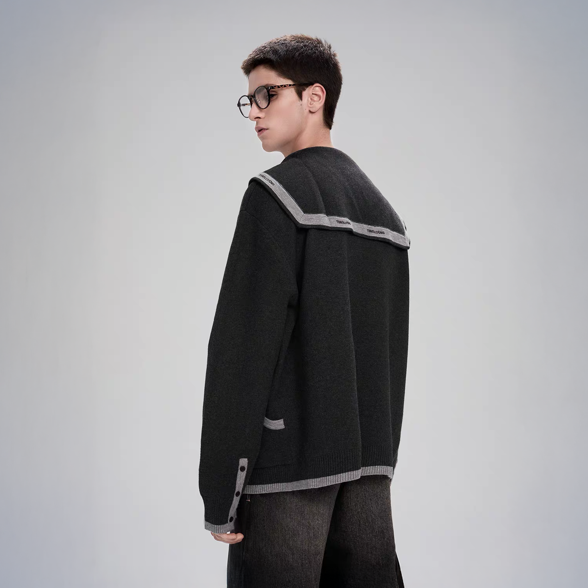 TIWILLTANG Contrast-Trim Sailor-Collar Jacket, premium urban and streetwear designers apparel on PROJECTISR.com, TIWILLTANG