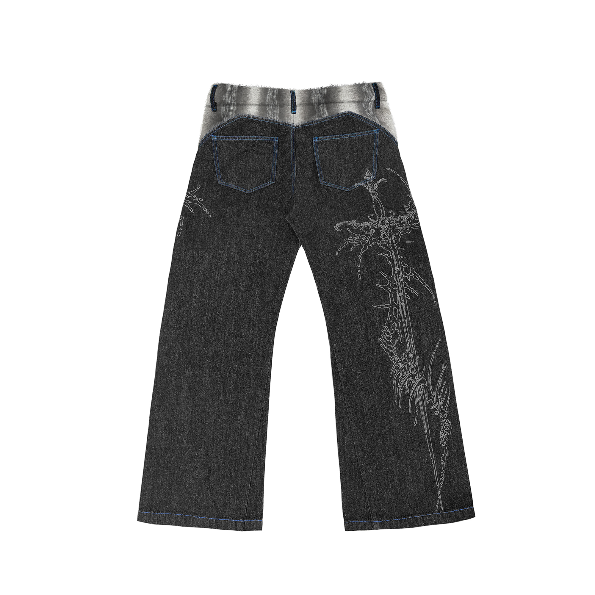 WANNA LAB Laser-Burned Spliced-Waist Jeans