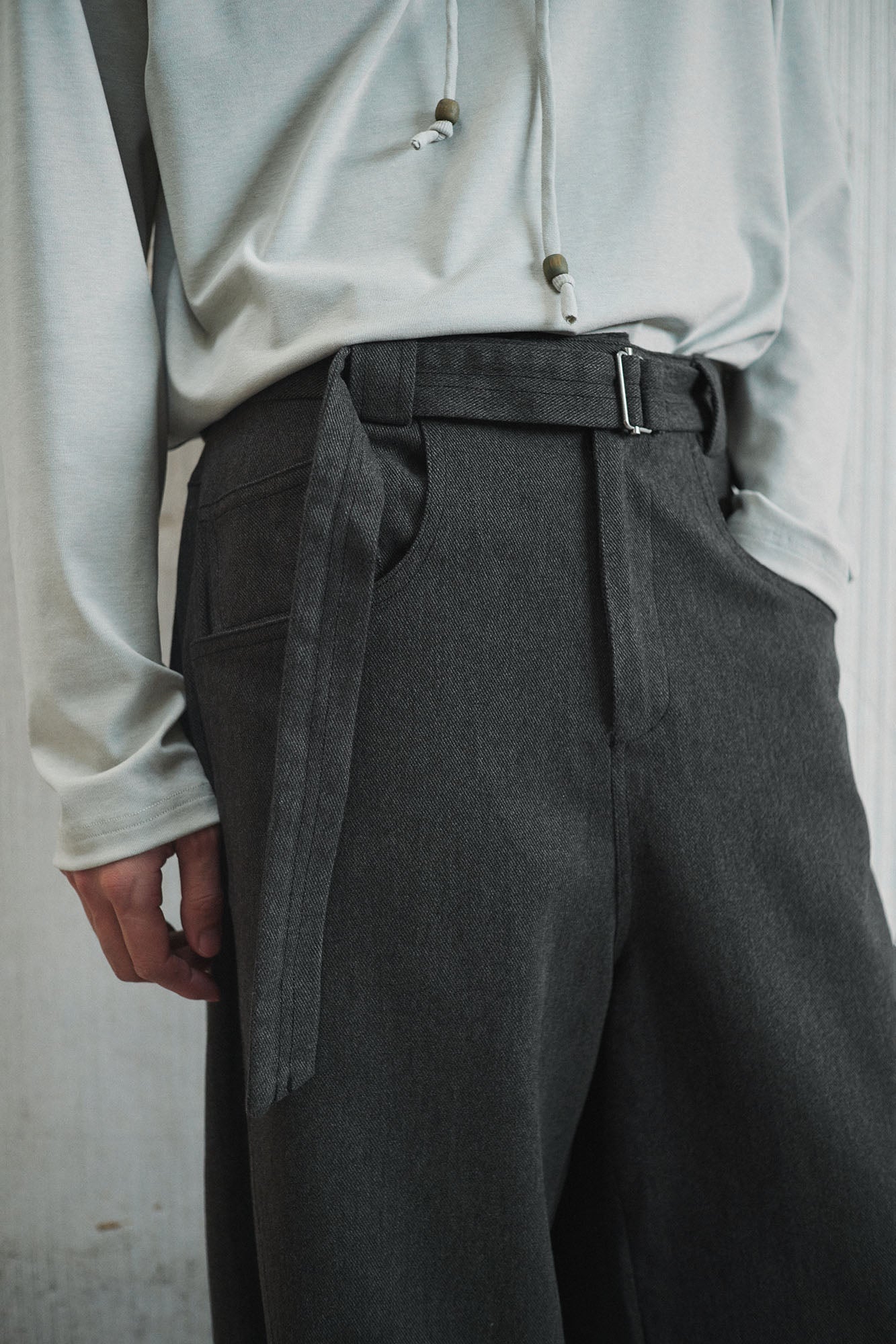 GONGHE REPUB Brushed Detachable Belt Wide-Leg Pants