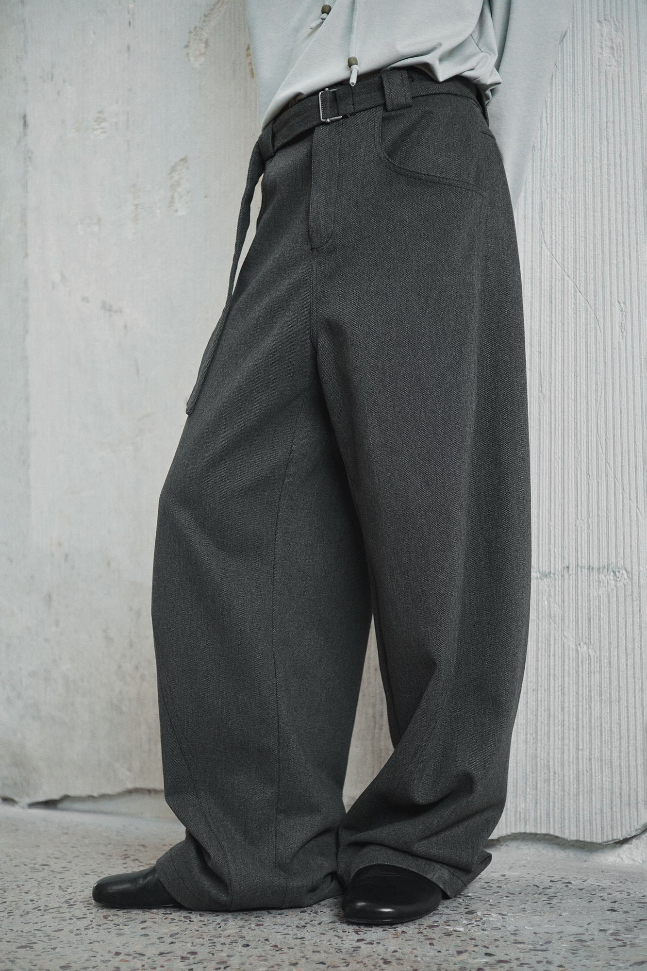 GONGHE REPUB Brushed Detachable Belt Wide-Leg Pants