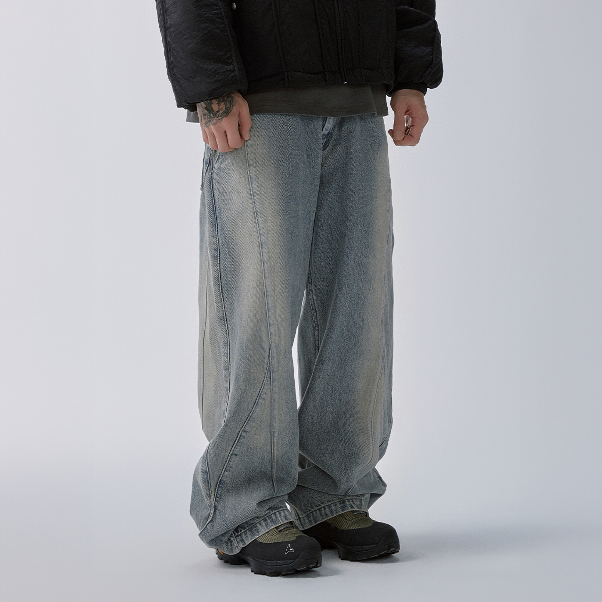 F2CE Washed Panel Adjustable-Hem Denim Pants, premium urban and streetwear designers apparel on PROJECTISR.com, F2CE