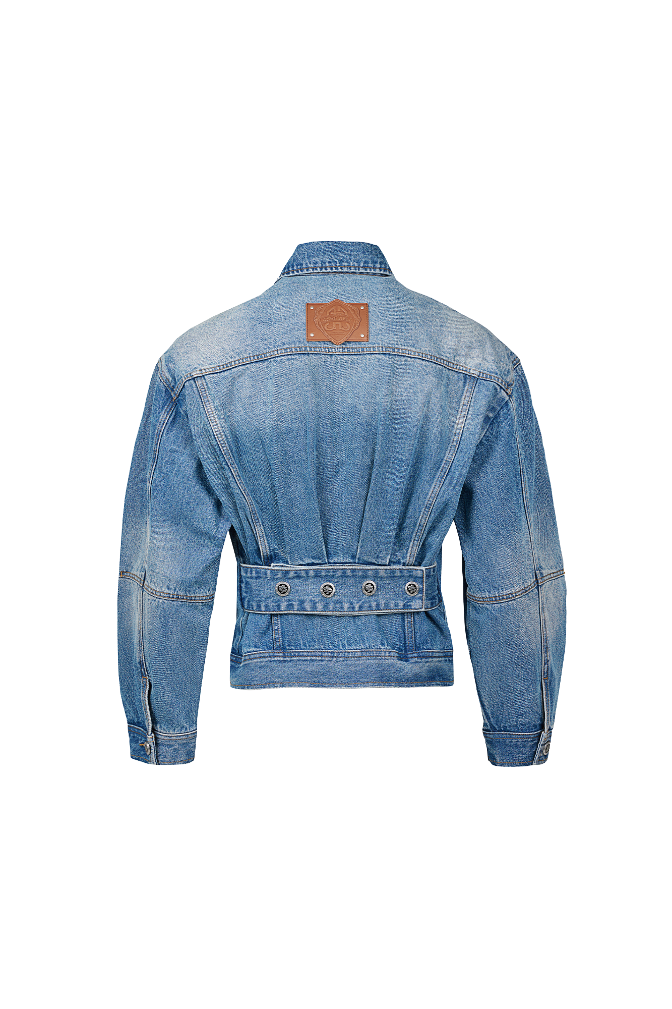 455EMBLE Washed Belted Waist-Cinched Denim Jacket