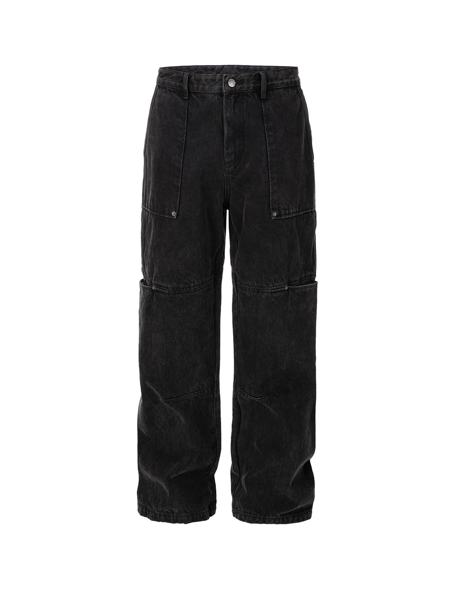 F2CE Washed Panel Multi-Pocket Straight-Leg Jeans