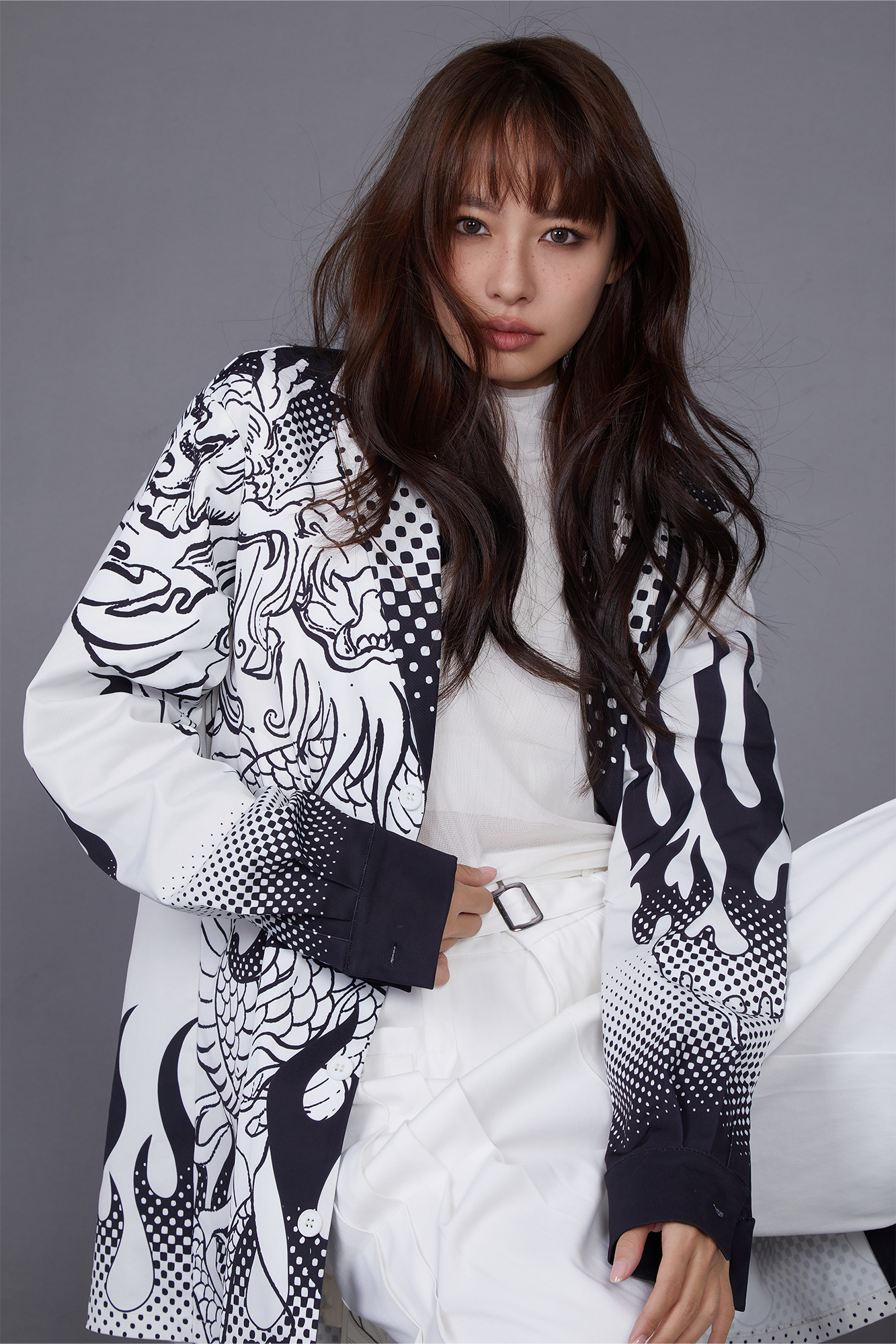 MASH UP ASIA Dragon Flame Graphic Oversized Blazer, premium urban and streetwear designers apparel on PROJECTISR.com, MASH UP ASIA