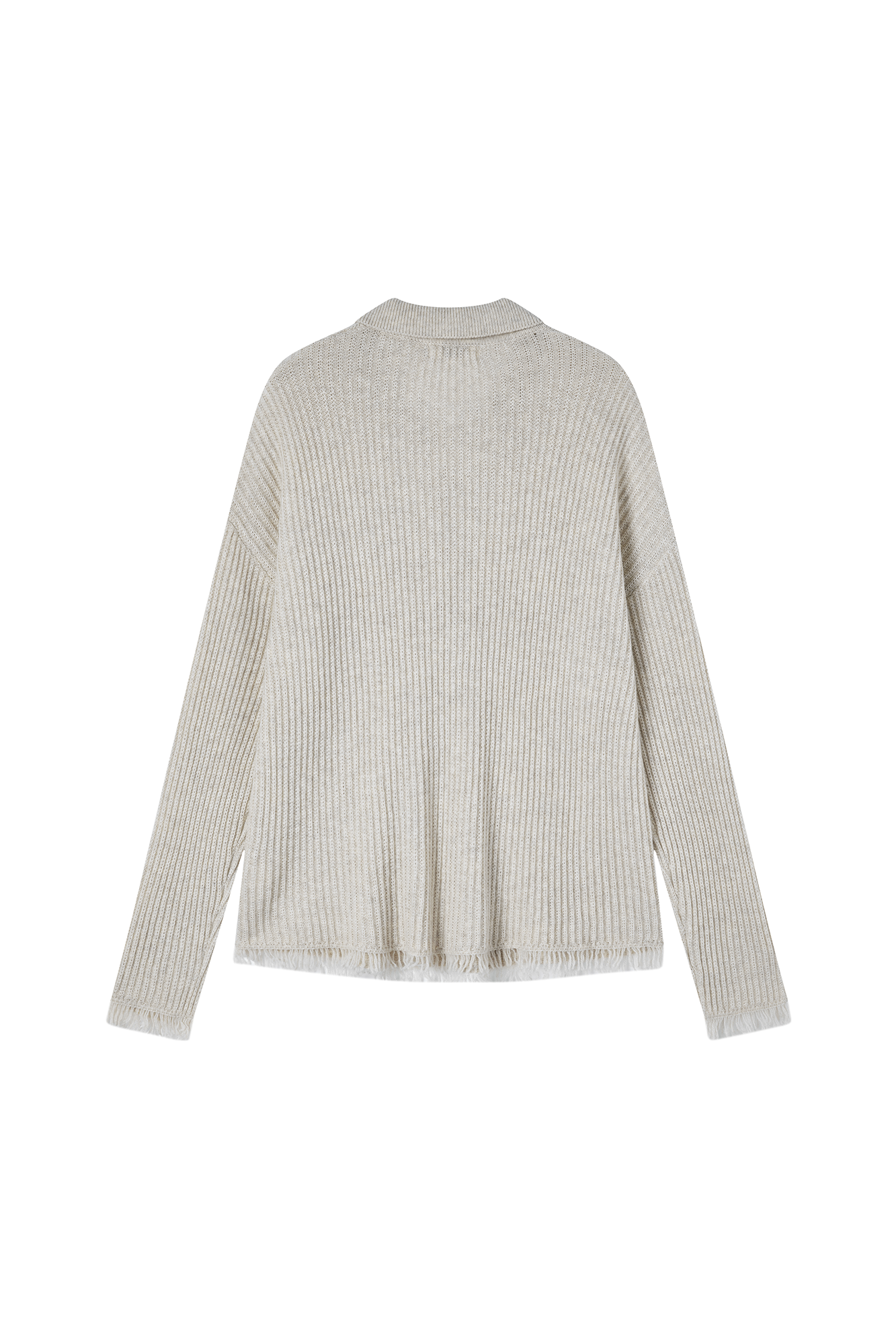 SAME FLOW Floral Embroidery Fringe-Hem Rib Cardigan