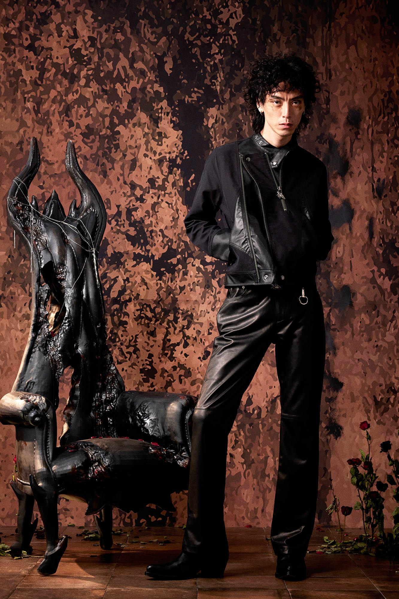 IN EXISTENCE Multi-Zip Asymmetrical Spliced Leather Biker Jacket, premium urban and streetwear designers apparel on PROJECTISR.com, IN EXISTENCE