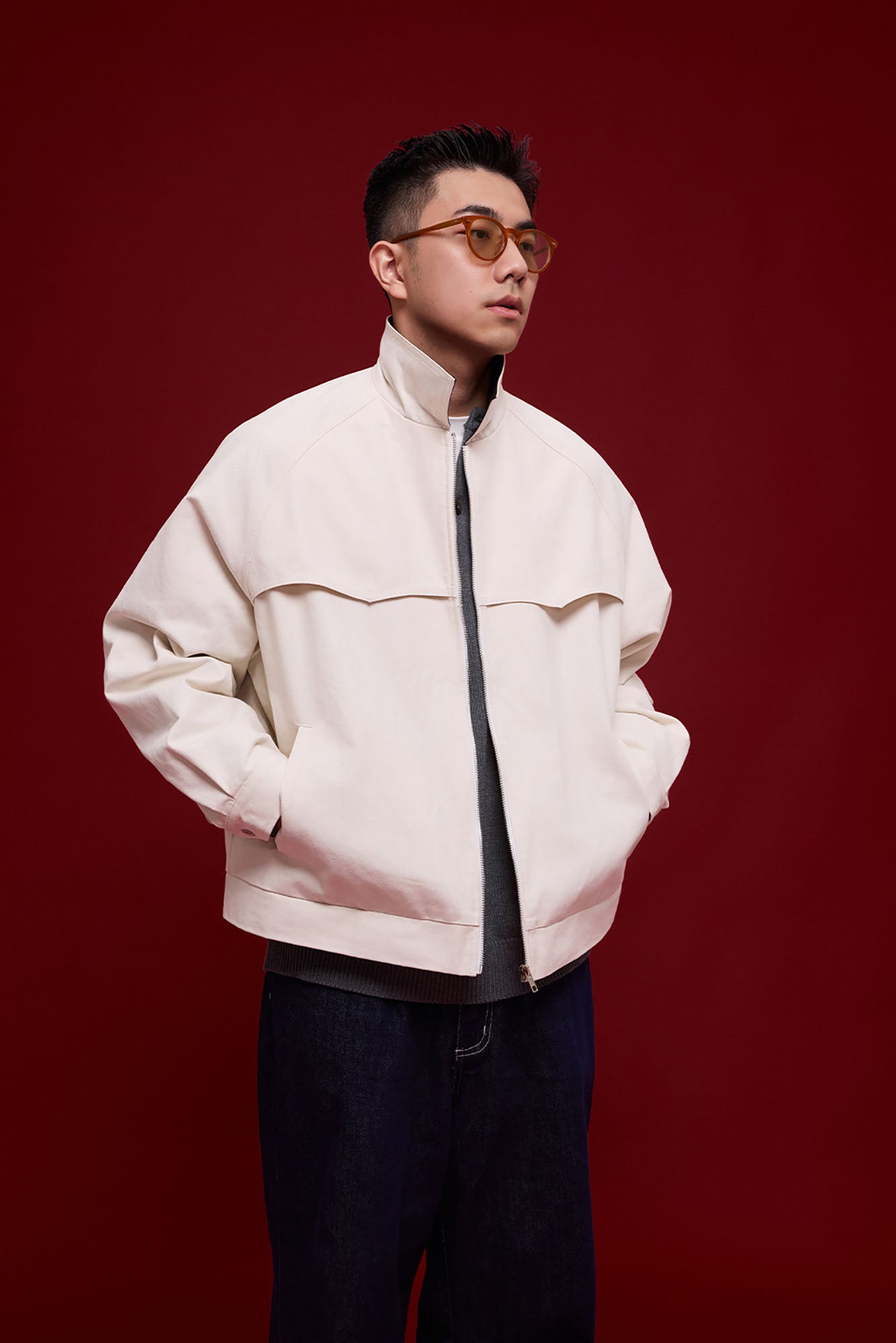 BANANA CLUB Faux Leather Collar Cotton Jacket