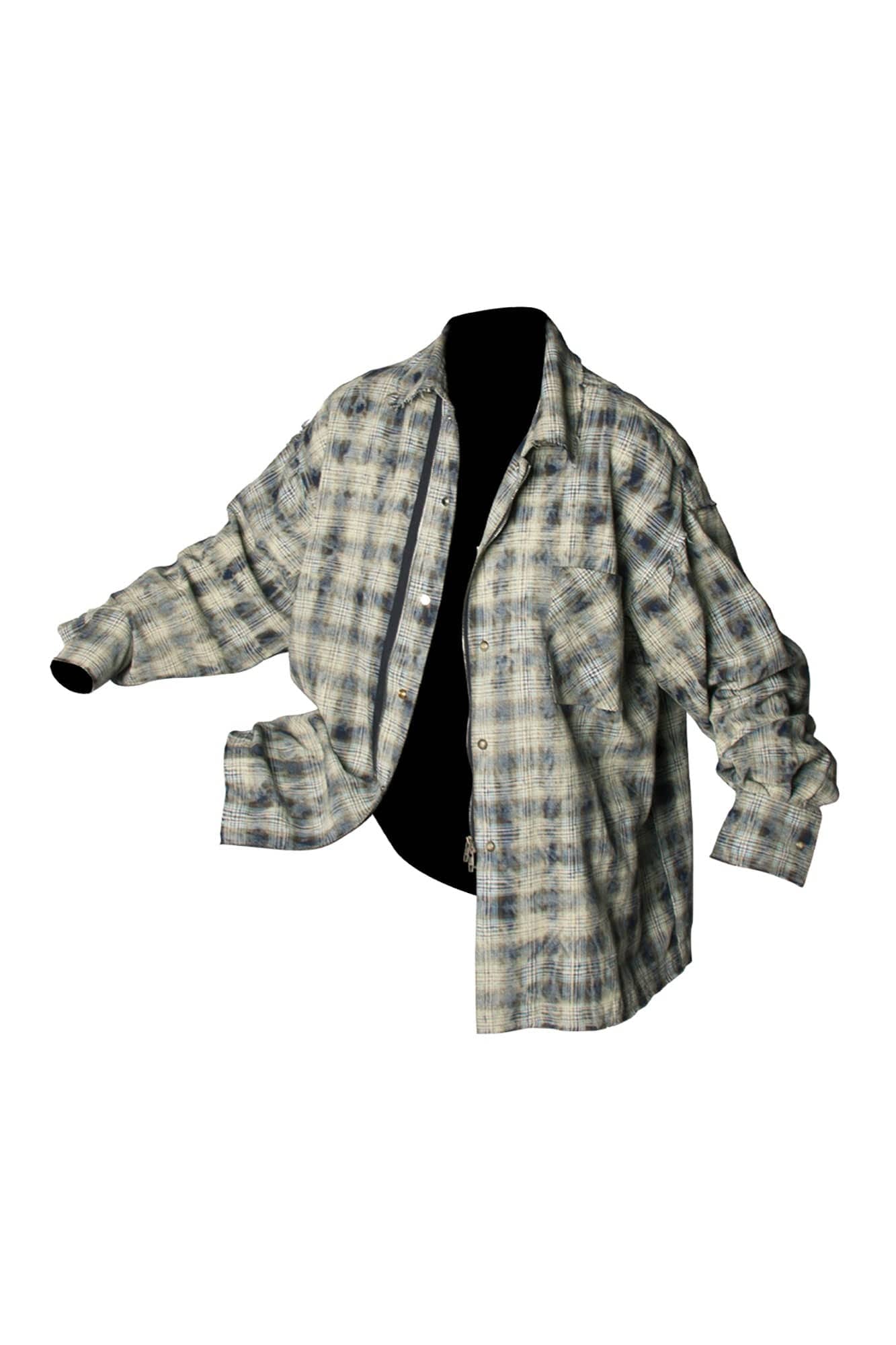 RELABEL Tie-dye Plaid Dual Closure Frayed Shirt, premium urban and streetwear designers apparel on PROJECTISR.com, RELABEL