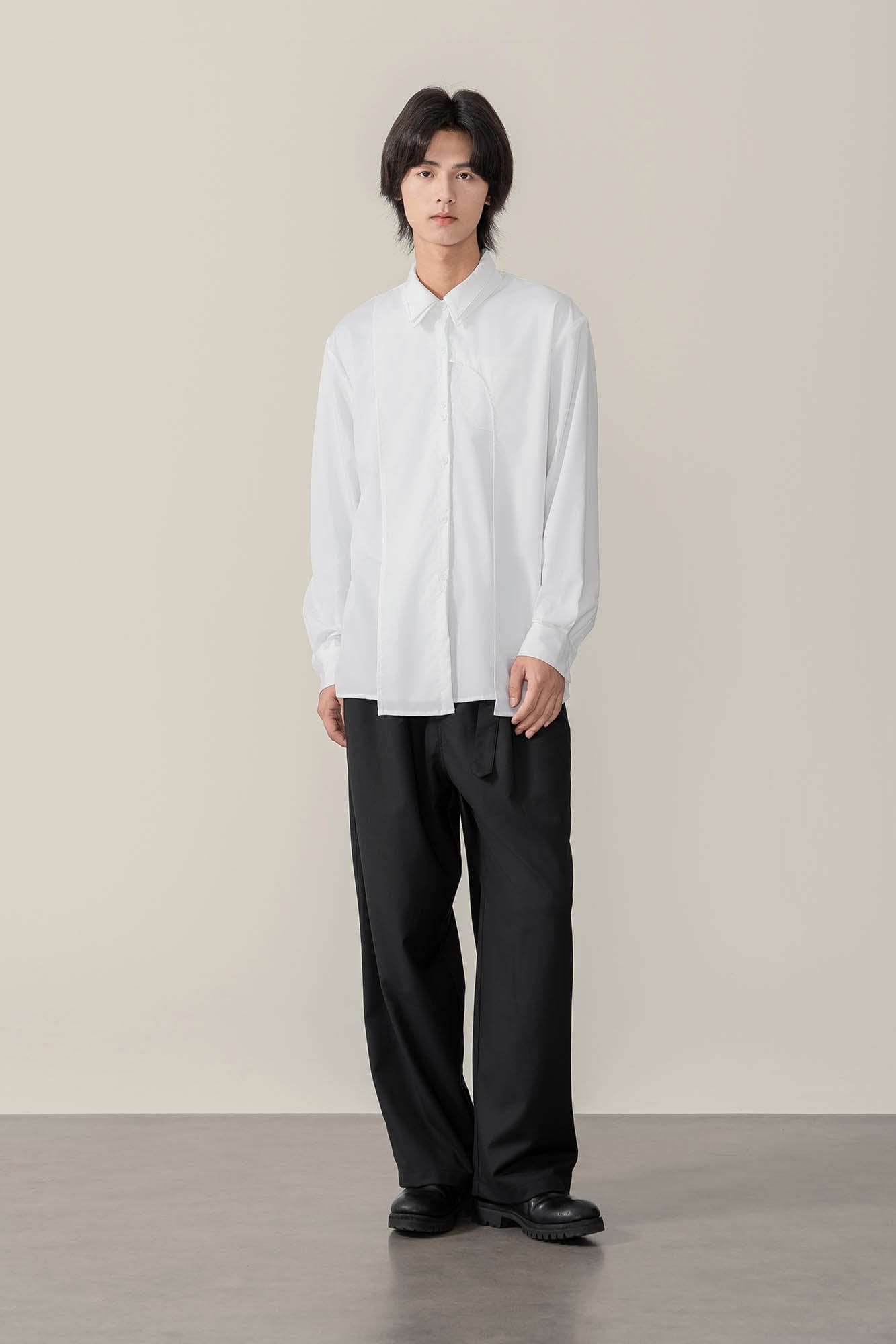 MOITIEDEPETALE Asymmetrical Panel Bamboo Fiber Shirt