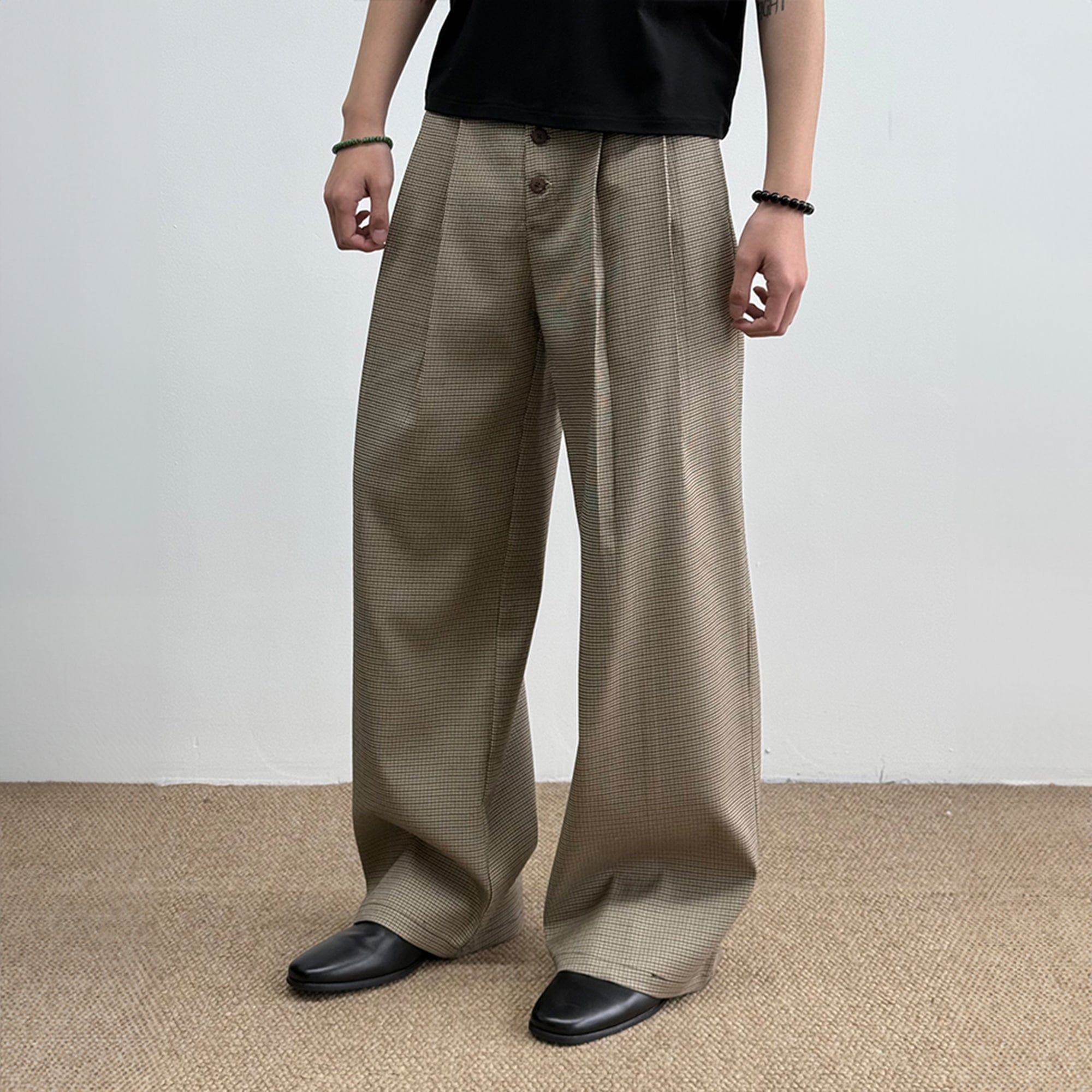KREATE Mini Houndstooth Pleated Trousers, premium urban and streetwear designers apparel on PROJECTISR.com, KREATE