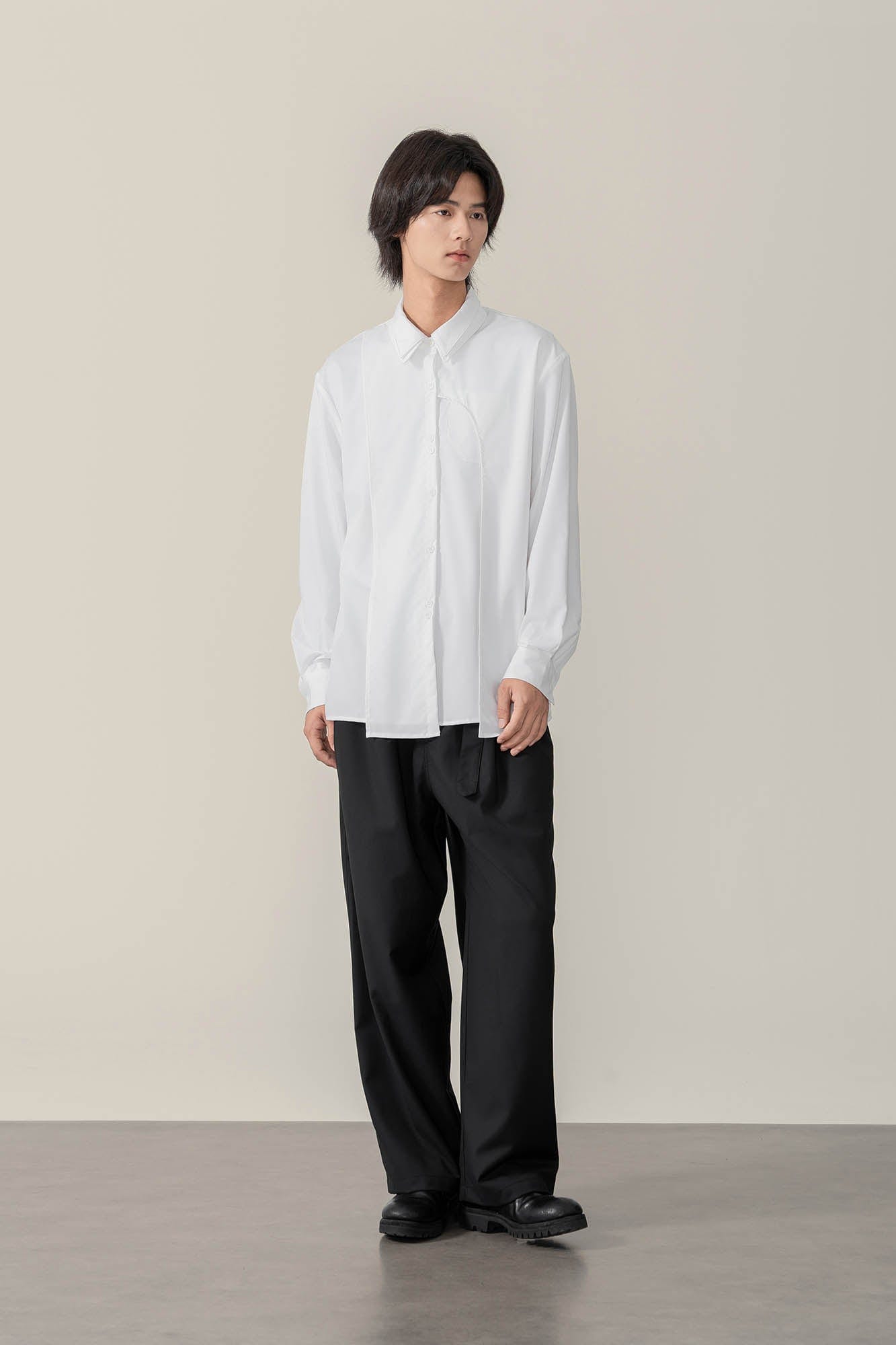 MOITIEDEPETALE Asymmetrical Panel Bamboo Fiber Shirt