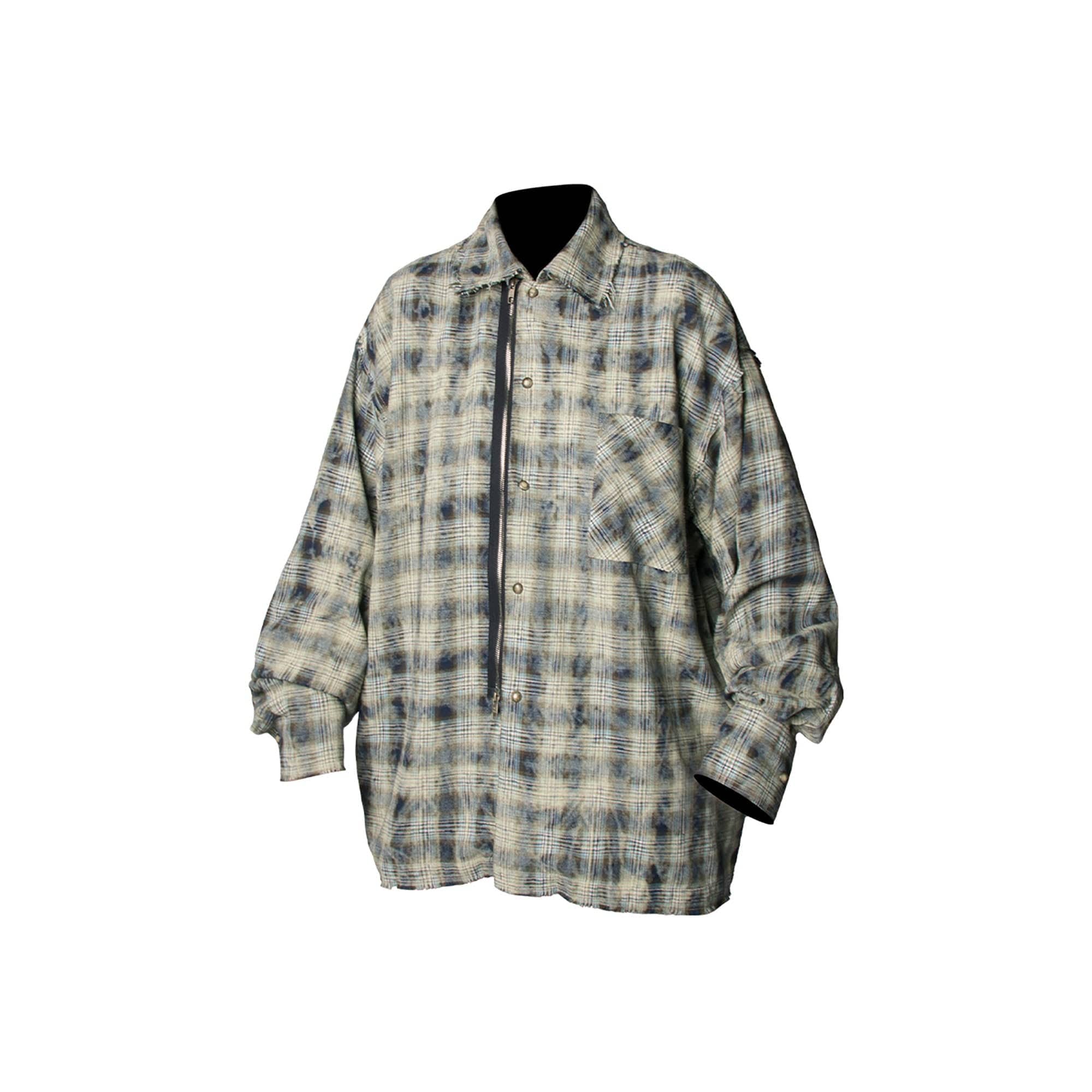 RELABEL Tie-dye Plaid Dual Closure Frayed Shirt, premium urban and streetwear designers apparel on PROJECTISR.com, RELABEL
