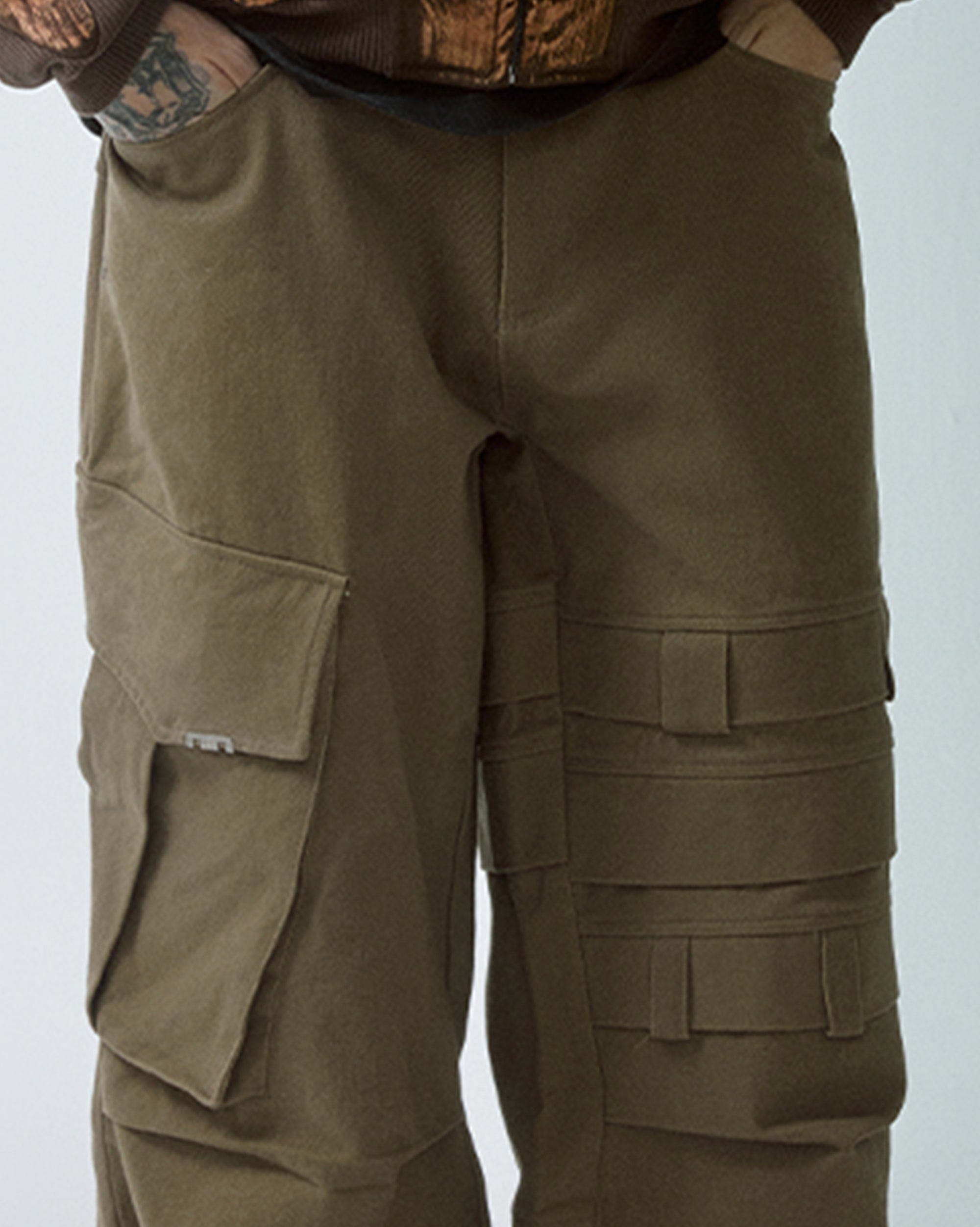 F2CE Asymmetrical Crinkled Cargo Pants, premium urban and streetwear designers apparel on PROJECTISR.com, F2CE