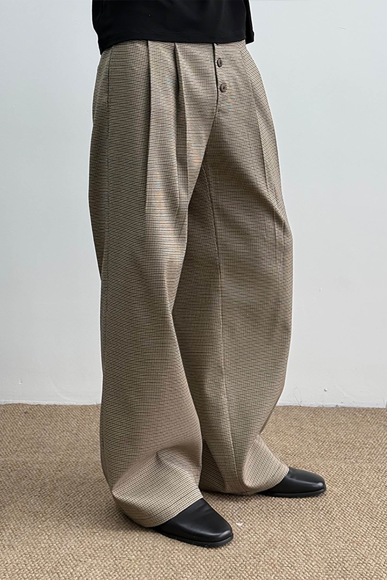 KREATE Mini Houndstooth Pleated Trousers, premium urban and streetwear designers apparel on PROJECTISR.com, KREATE