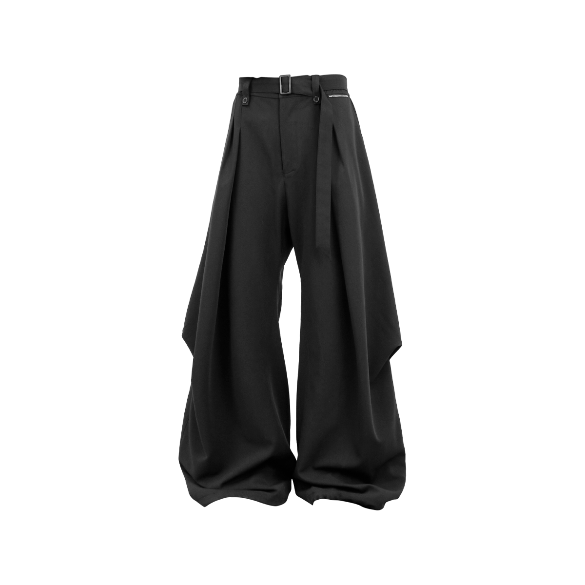 RELABEL Wool-Blend Pleated Draped Wide-Leg Pants Black, premium urban and streetwear designers apparel on PROJECTISR.com, RELABEL