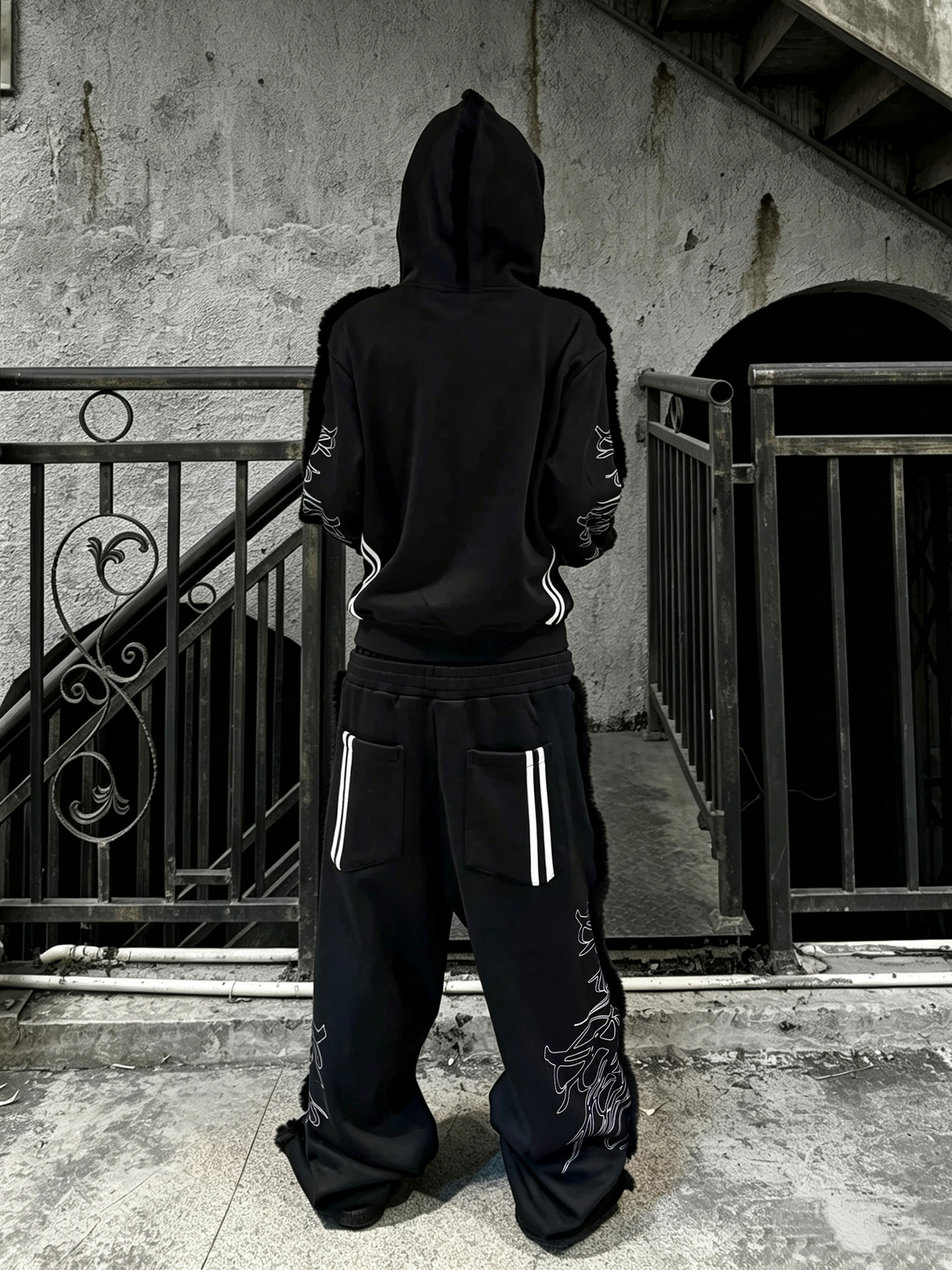 SAXGENWON Thorn Graphic Studded Hoodie & Double-Waistband Sweatpants Set