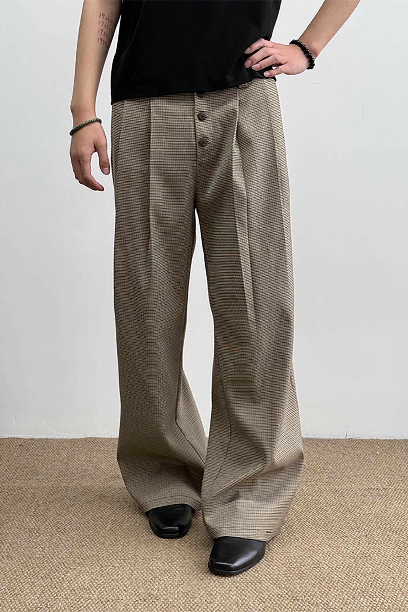 KREATE Mini Houndstooth Pleated Trousers, premium urban and streetwear designers apparel on PROJECTISR.com, KREATE