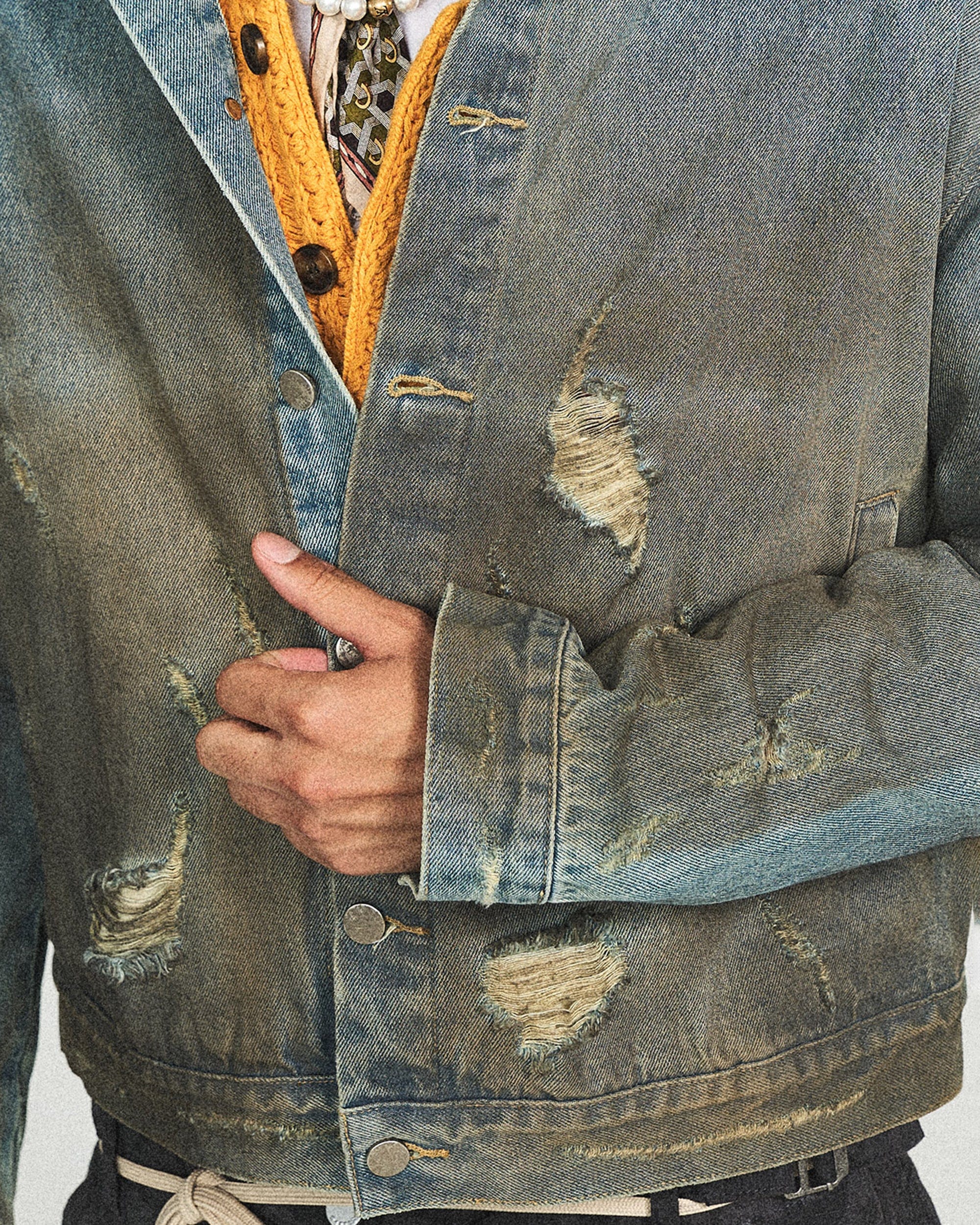 STEEPC Distressed Washed Denim Jacket, premium urban and streetwear designers apparel on PROJECTISR.com, STEEPC