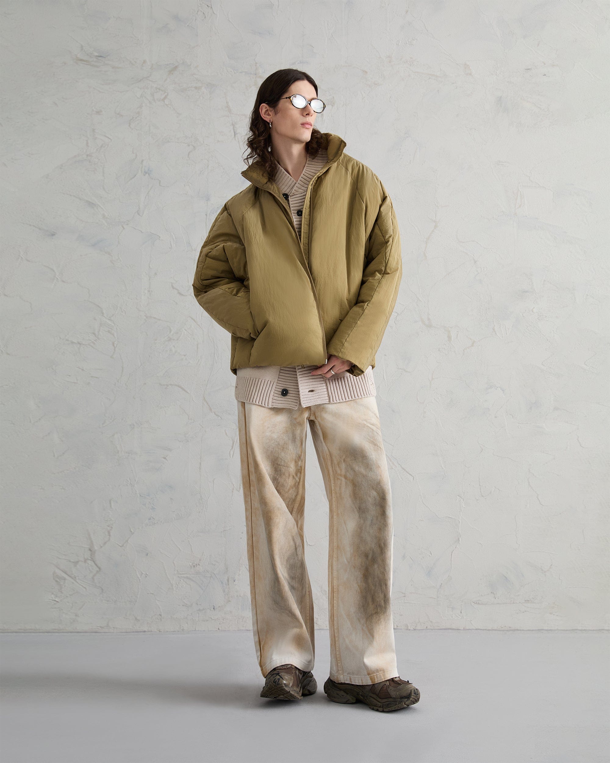 ORGANIC EMOTION Deconstructed Bat Silhouette Down Jacket