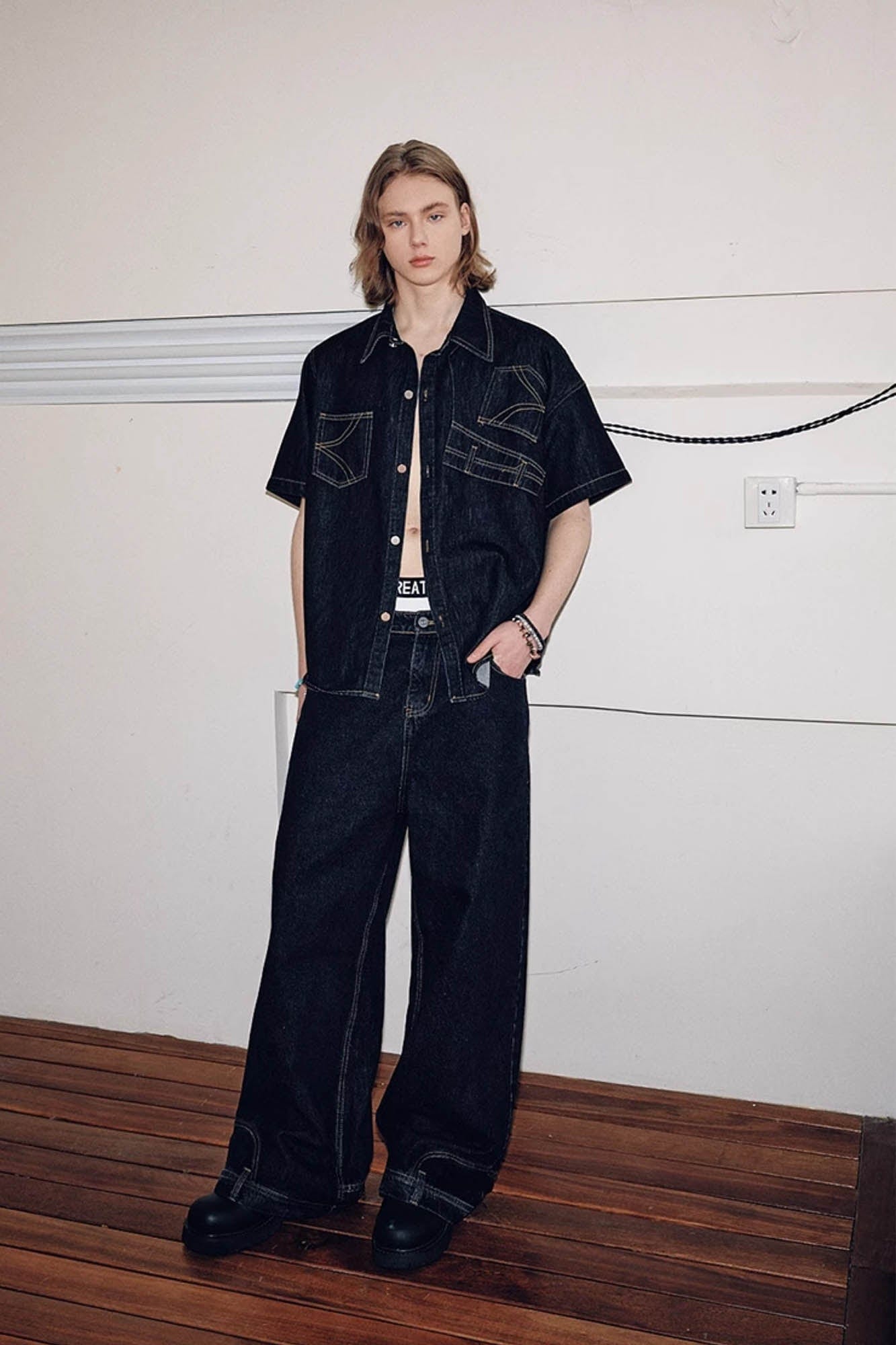 KREATE Inverted Deconstructed Baggy Jeans, premium urban and streetwear designers apparel on PROJECTISR.com, KREATE