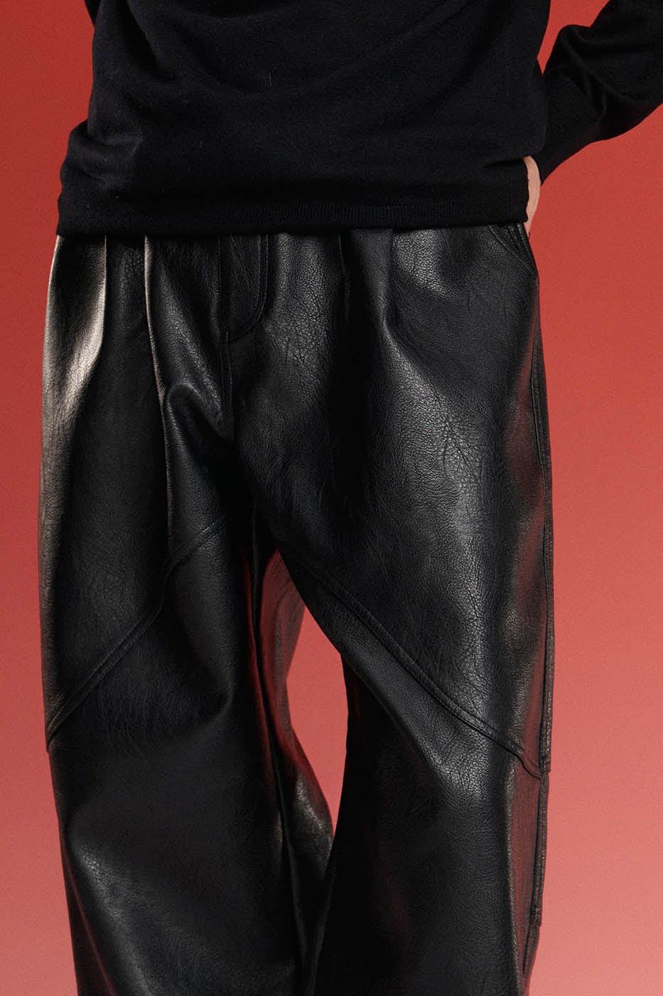 1997 POSTOFFICE Spliced Faux Leather Pants, premium urban and streetwear designers apparel on PROJECTISR.com, 1997 POSTOFFICE