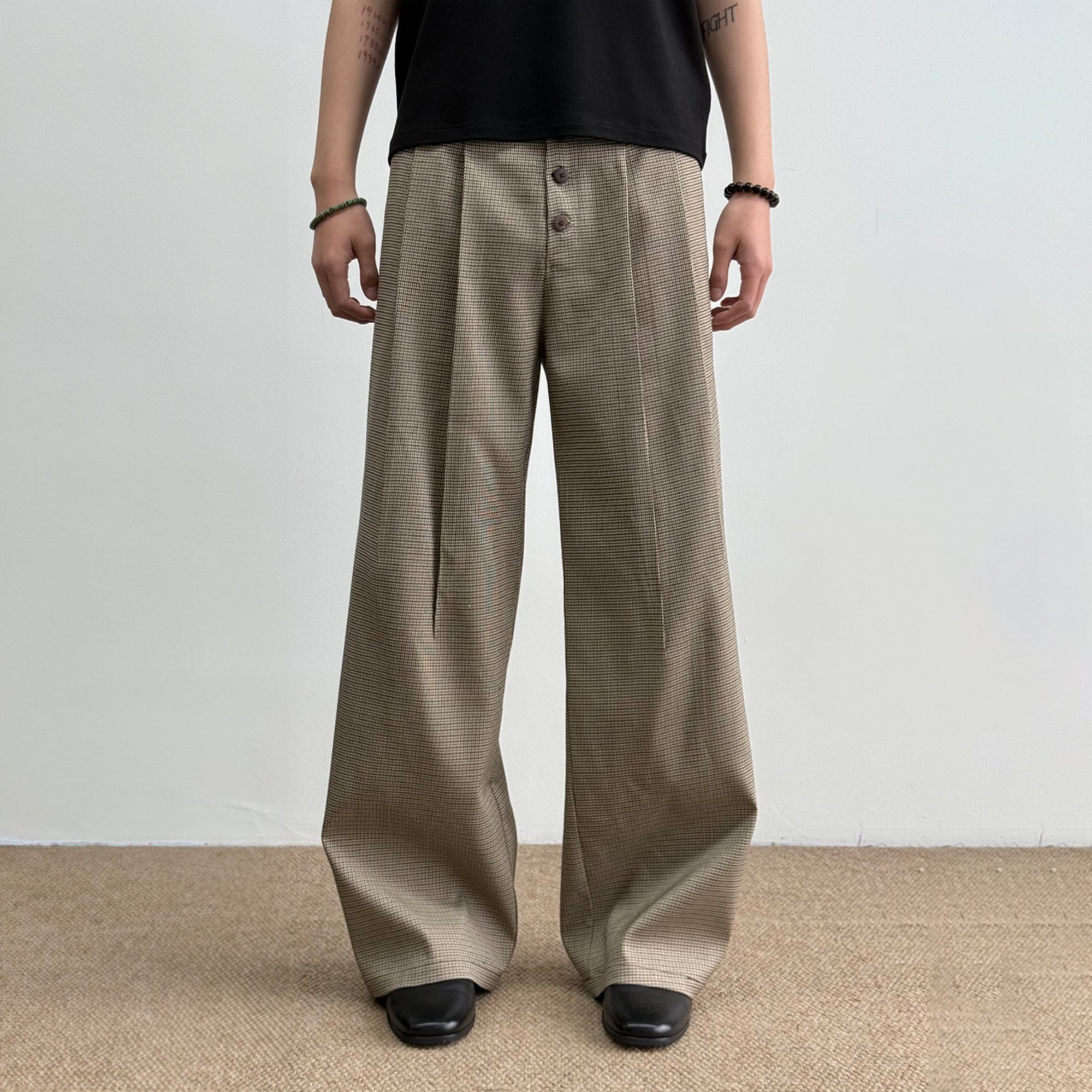 KREATE Mini Houndstooth Pleated Trousers, premium urban and streetwear designers apparel on PROJECTISR.com, KREATE
