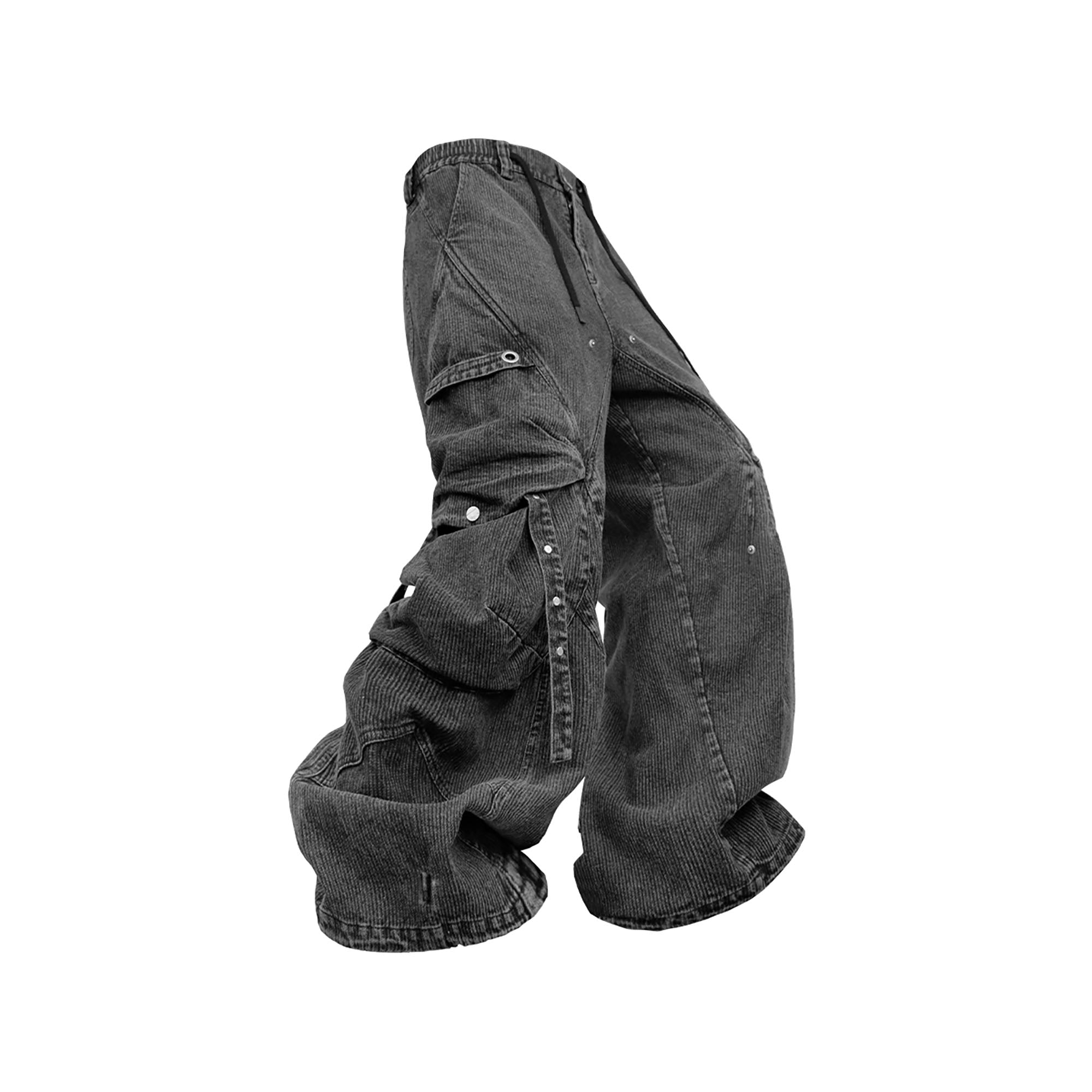 RELABEL Washed Paneled Strap Oversized Cargo Jeans Black, premium urban and streetwear designers apparel on PROJECTISR.com, RELABEL
