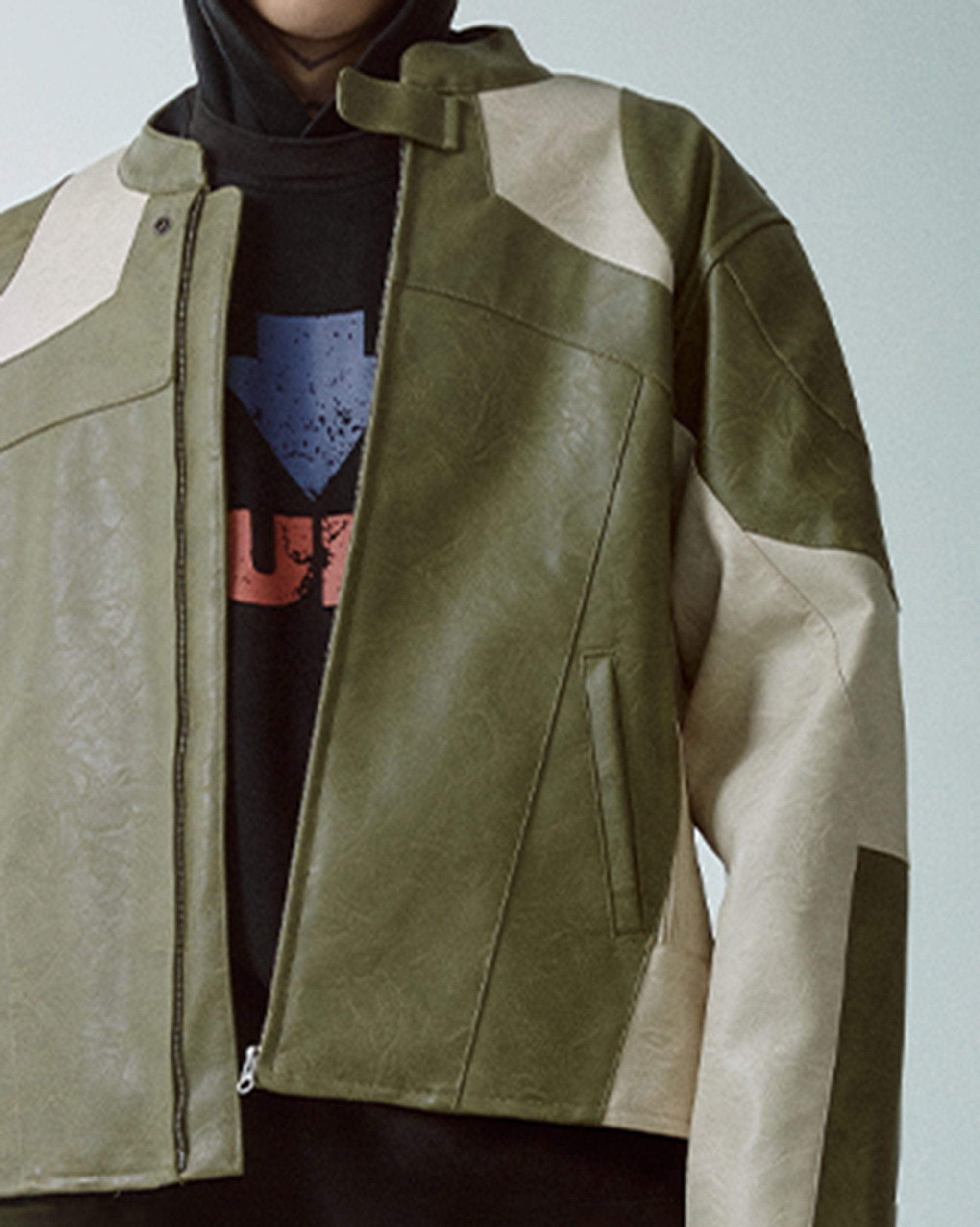 F2CE Modern Deconstructed Faux Leather Biker Jacket, premium urban and streetwear designers apparel on PROJECTISR.com, F2CE