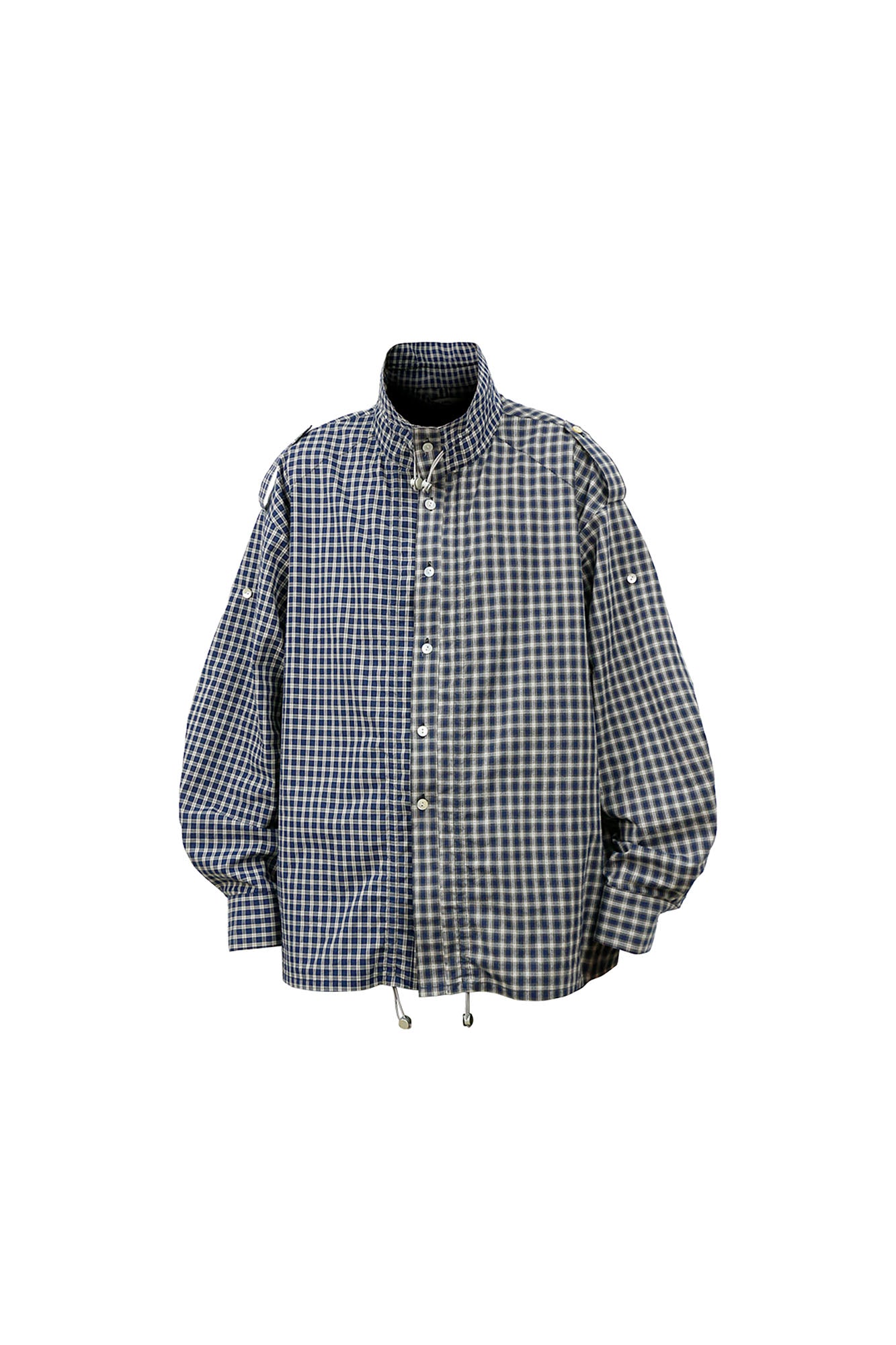 RELABEL Ruched Contrast Gingham Drawstring Shirt, premium urban and streetwear designers apparel on PROJECTISR.com, RELABEL