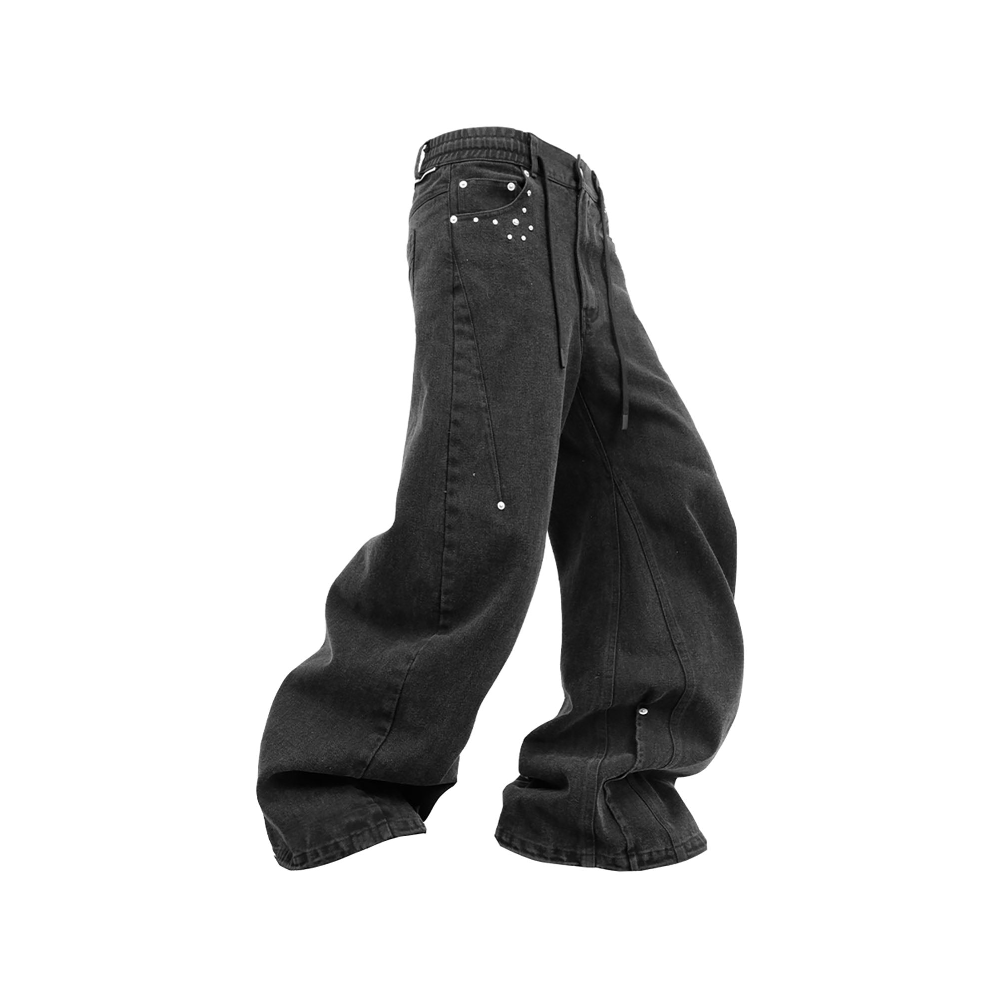 RELABEL Washed Studded Panel Oversized Jeans Black, premium urban and streetwear designers apparel on PROJECTISR.com, RELABEL