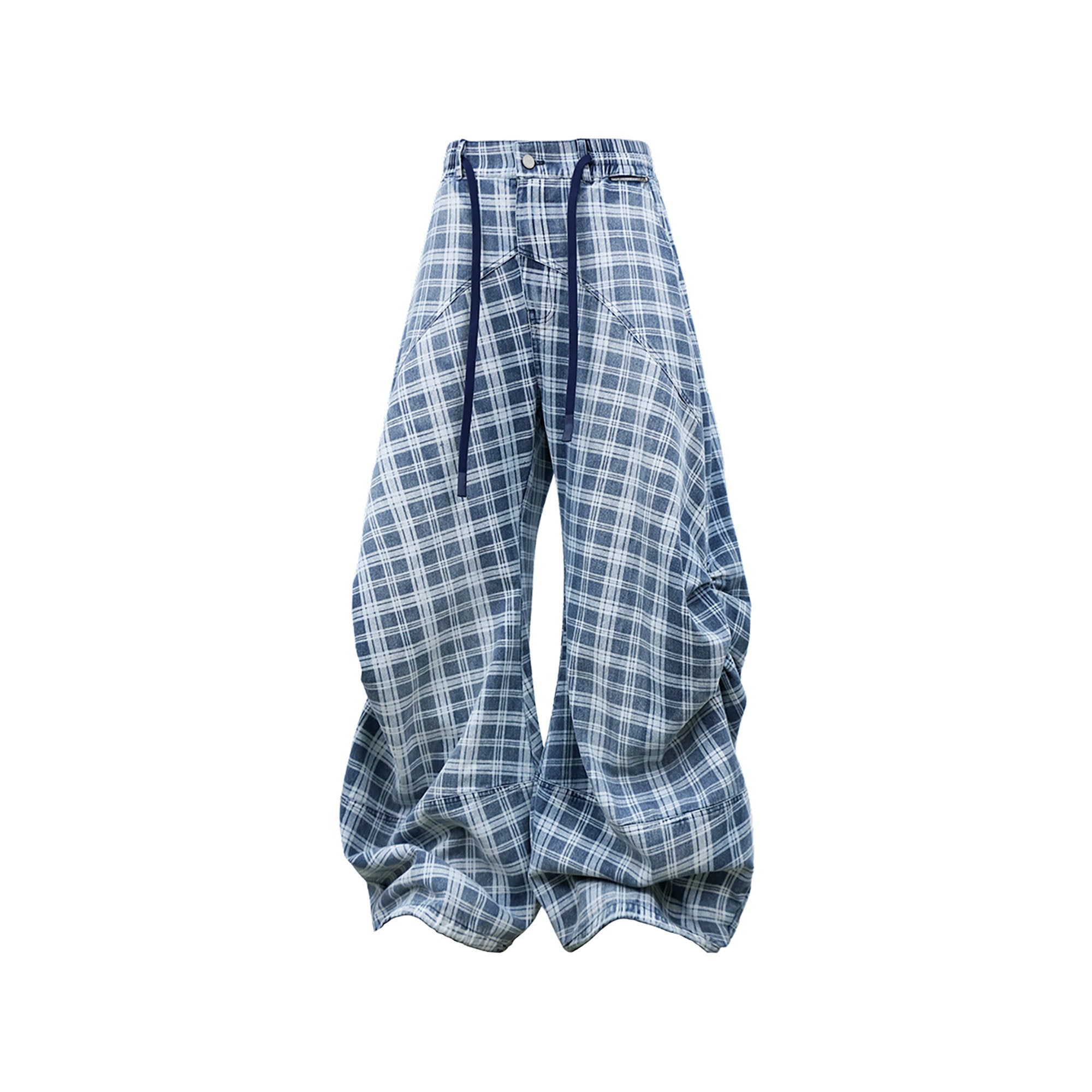RELABEL Washed Plaid Paneled Oversized Jeans, premium urban and streetwear designers apparel on PROJECTISR.com, RELABEL
