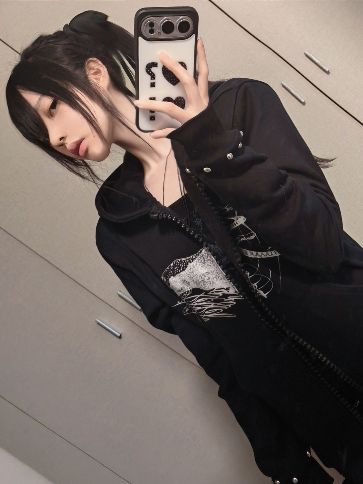 SAXGENWON Studded Zip-Up Iridescent Leopard Hoodie