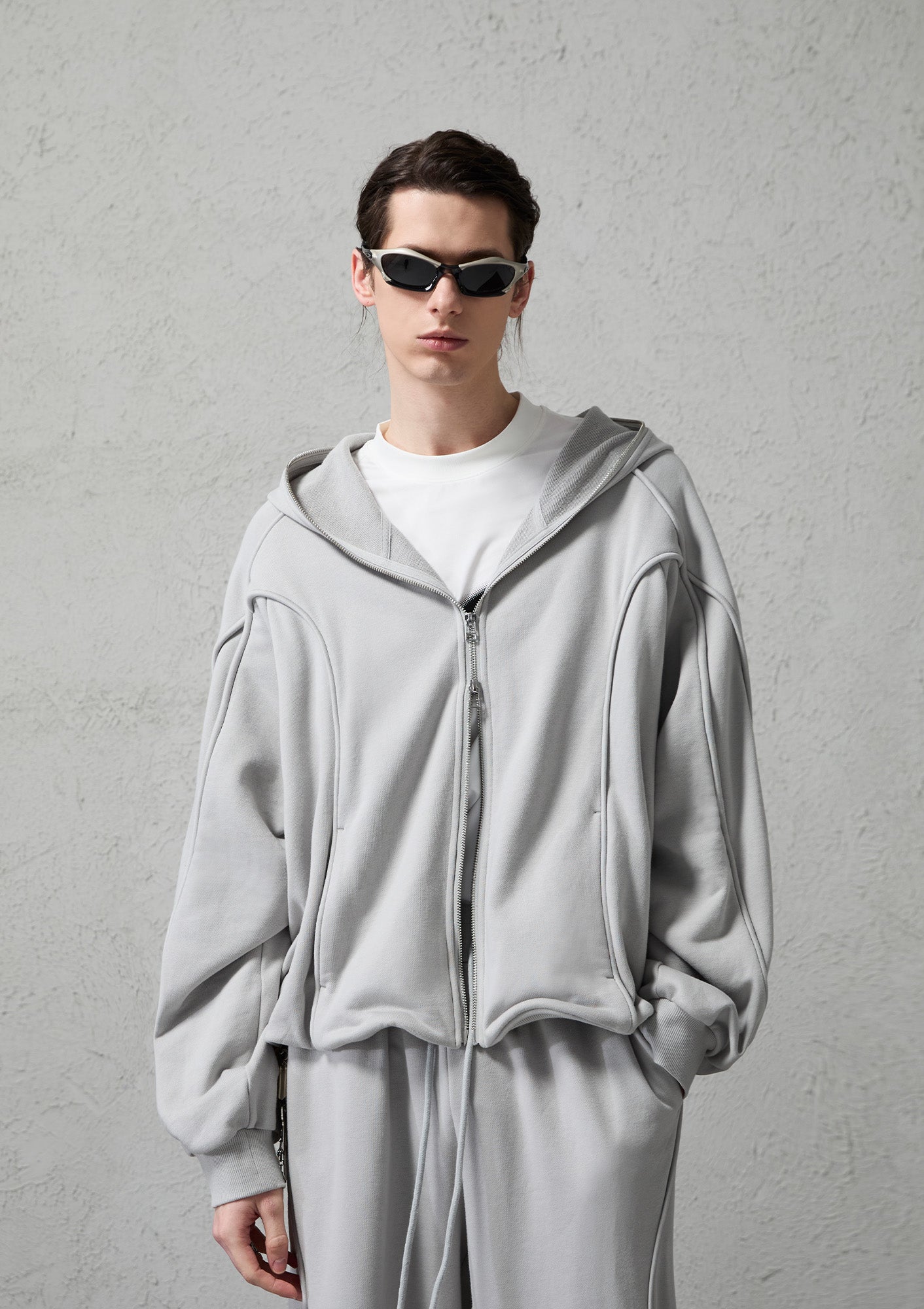 ORGANIC EMOTION Curved Panel Drawstring-Hem Zip-Up Hoodie, premium urban and streetwear designers apparel on PROJECTISR.com, ORGANIC EMOTION