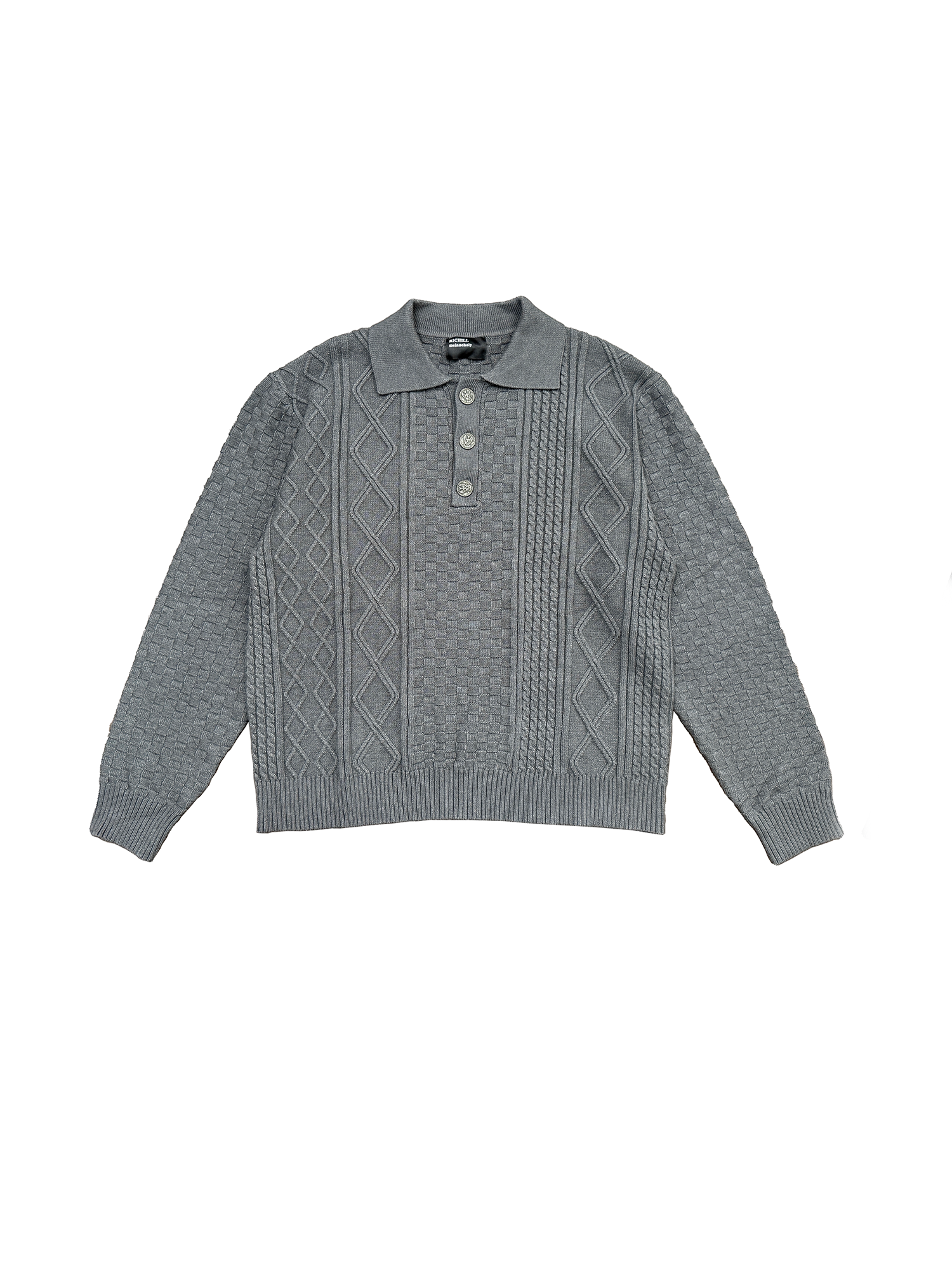 RICHILL Classic Mental-Button Cable Polo Sweater