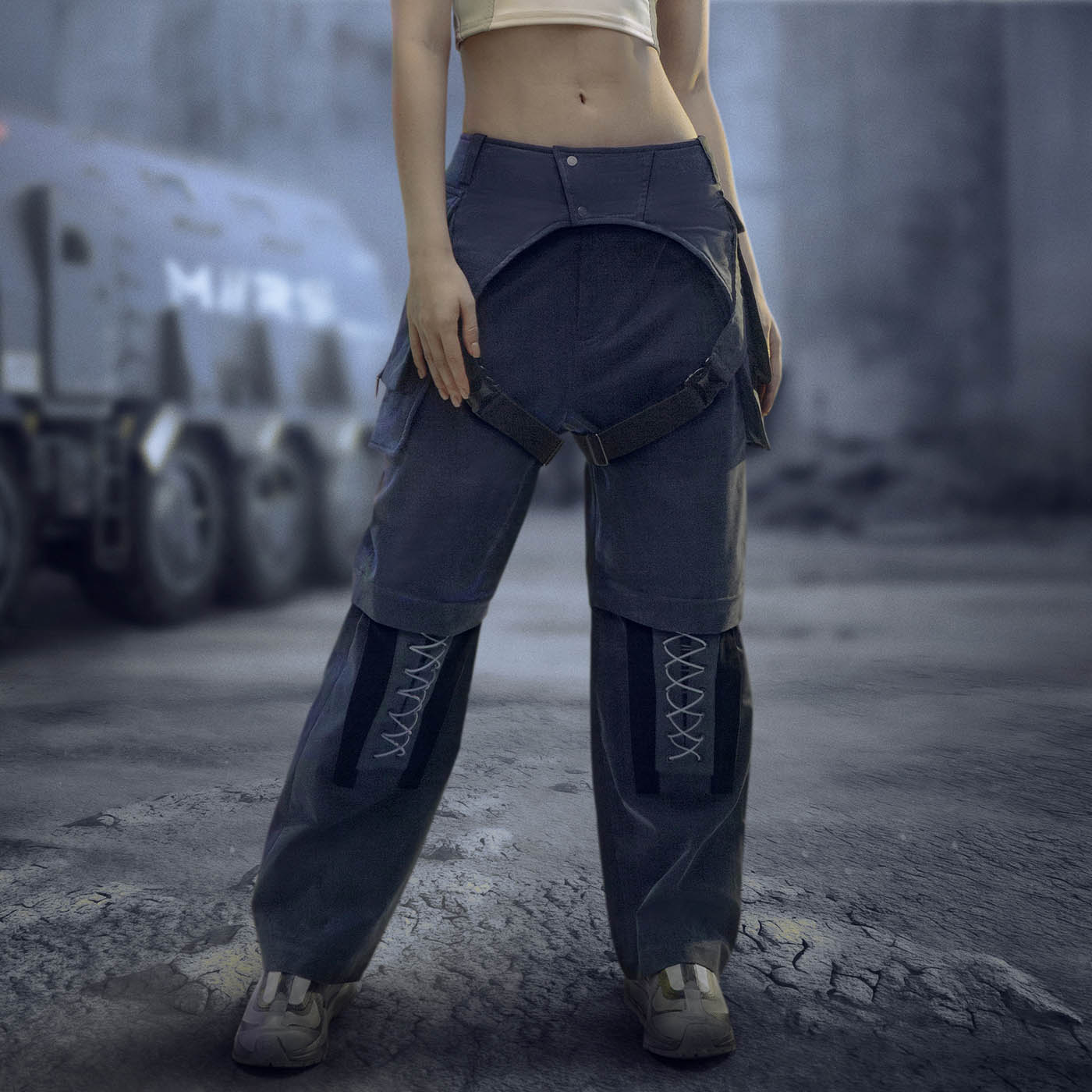 XIPHEVIL Detachable Lace-Up Multi-Pocket Bondage Pants, premium urban and streetwear designers apparel on PROJECTISR.com, XIPHEVIL