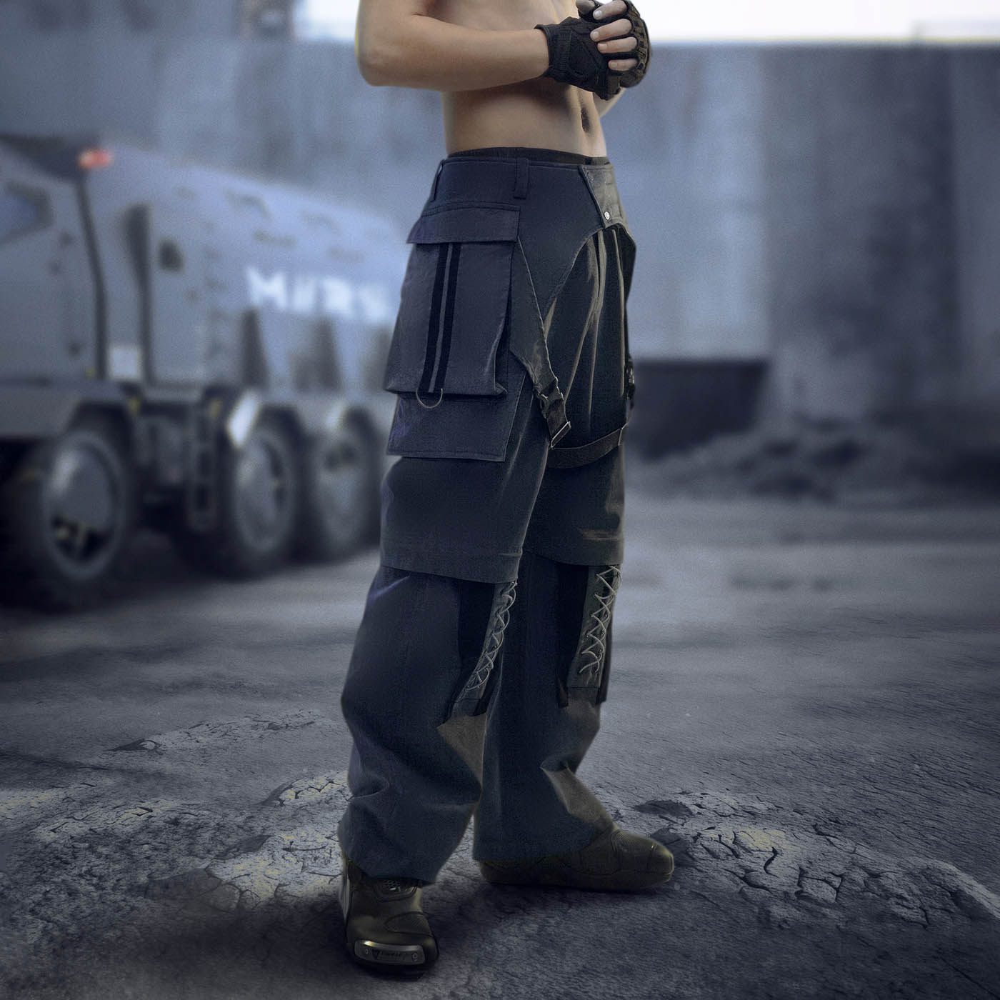 XIPHEVIL Detachable Lace-Up Multi-Pocket Bondage Pants, premium urban and streetwear designers apparel on PROJECTISR.com, XIPHEVIL