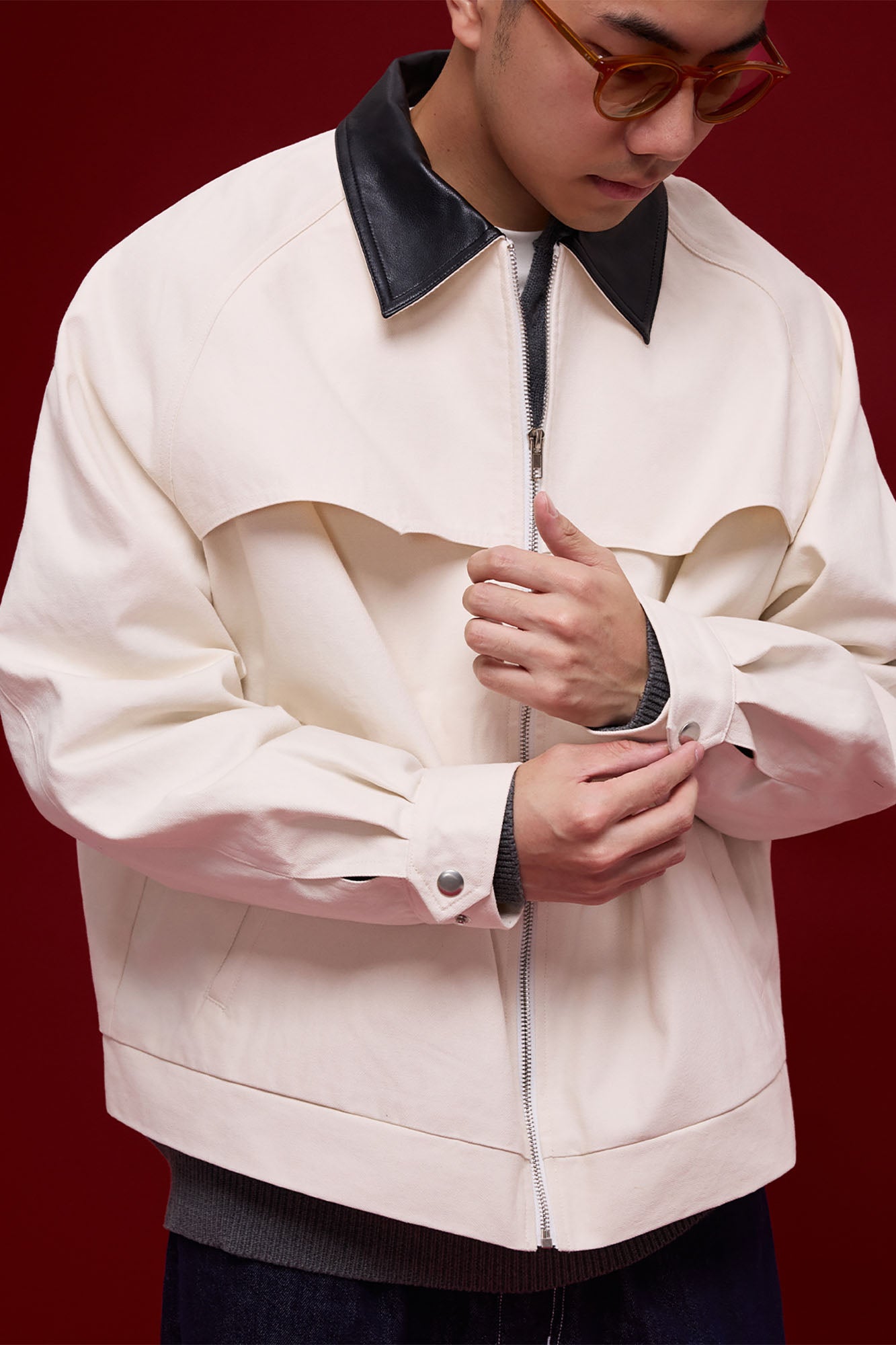 BANANA CLUB Faux Leather Collar Cotton Jacket