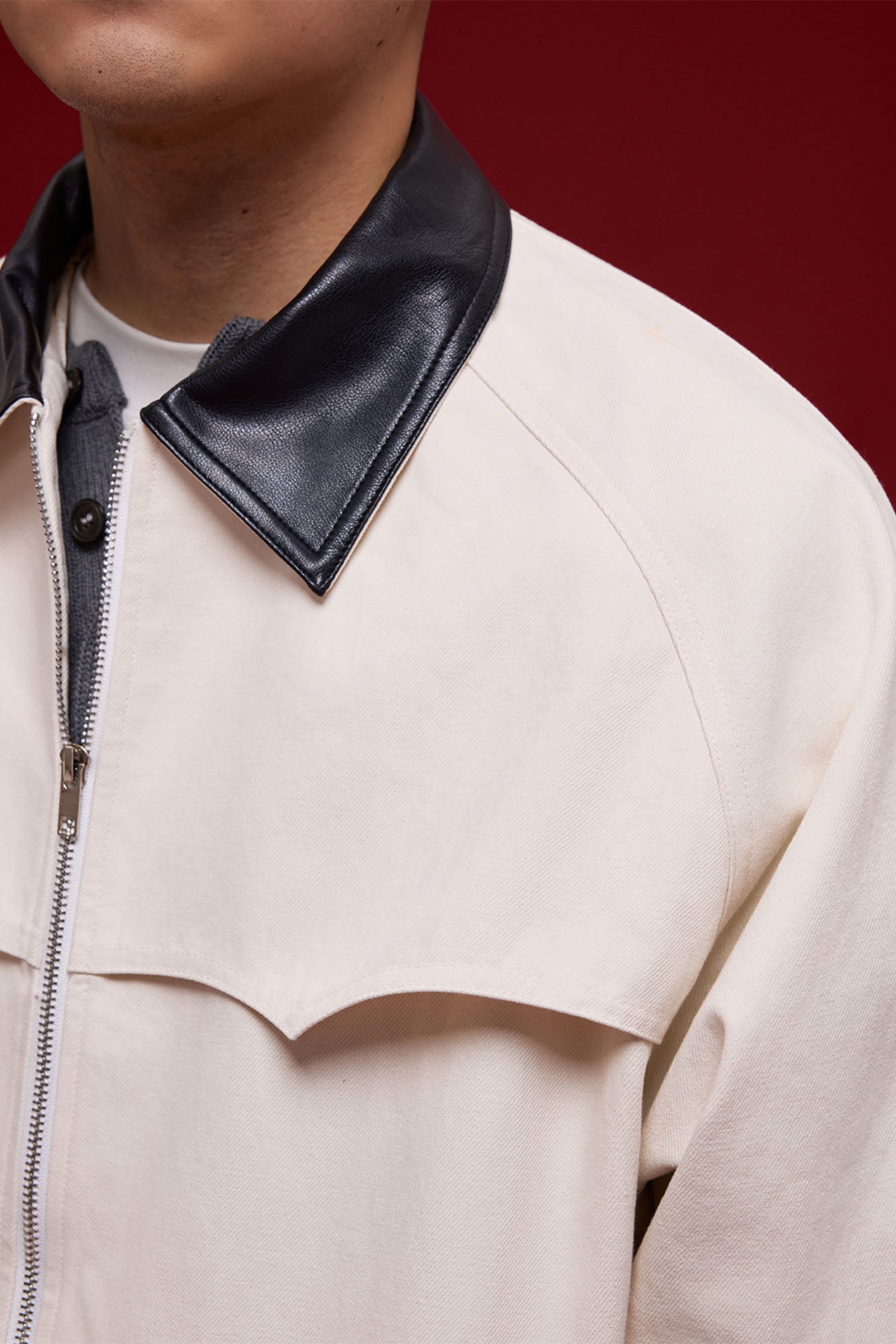 BANANA CLUB Faux Leather Collar Cotton Jacket