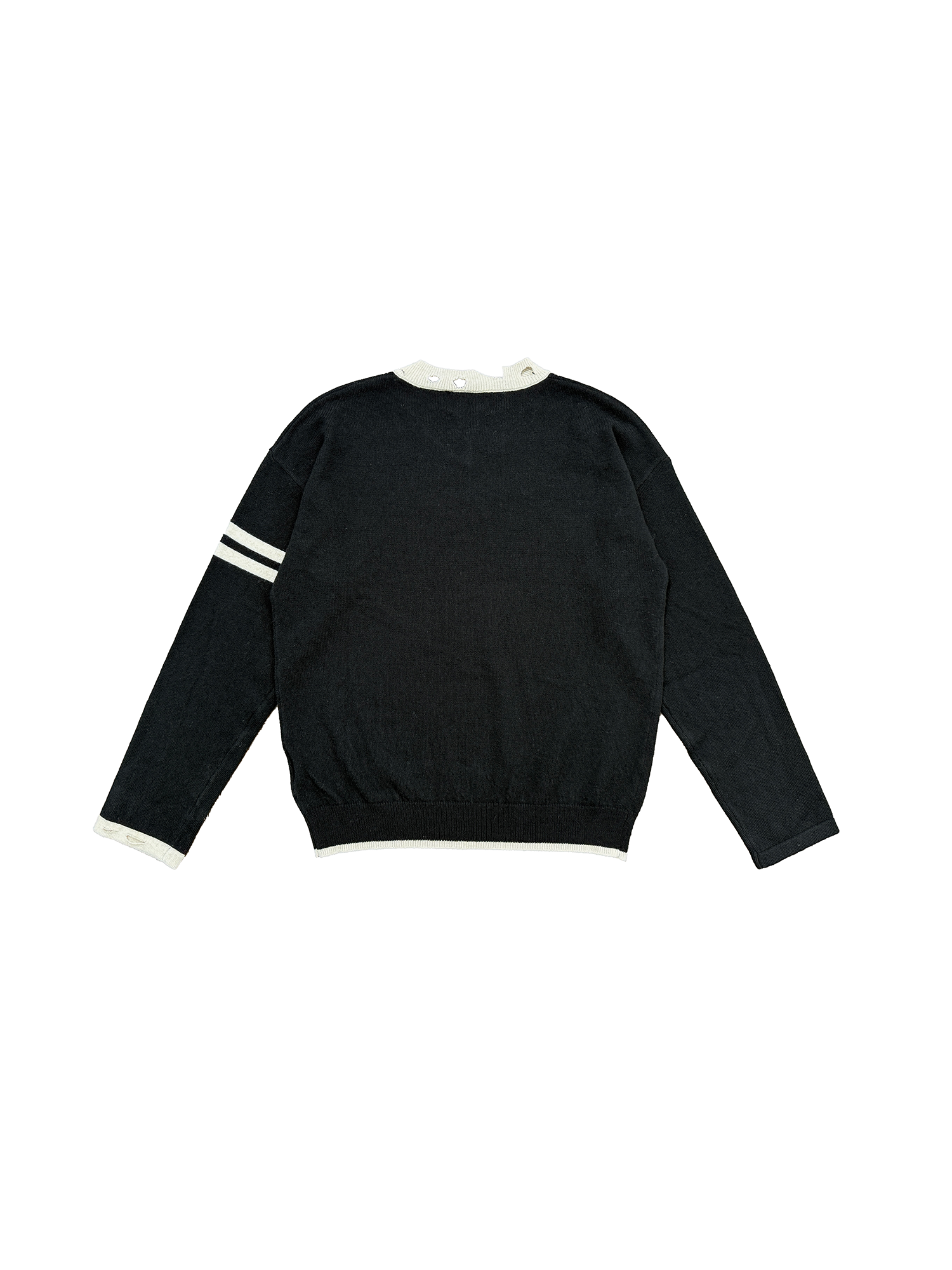 RICHILL Distressed V-Neck Coin-Button Wool Sweater