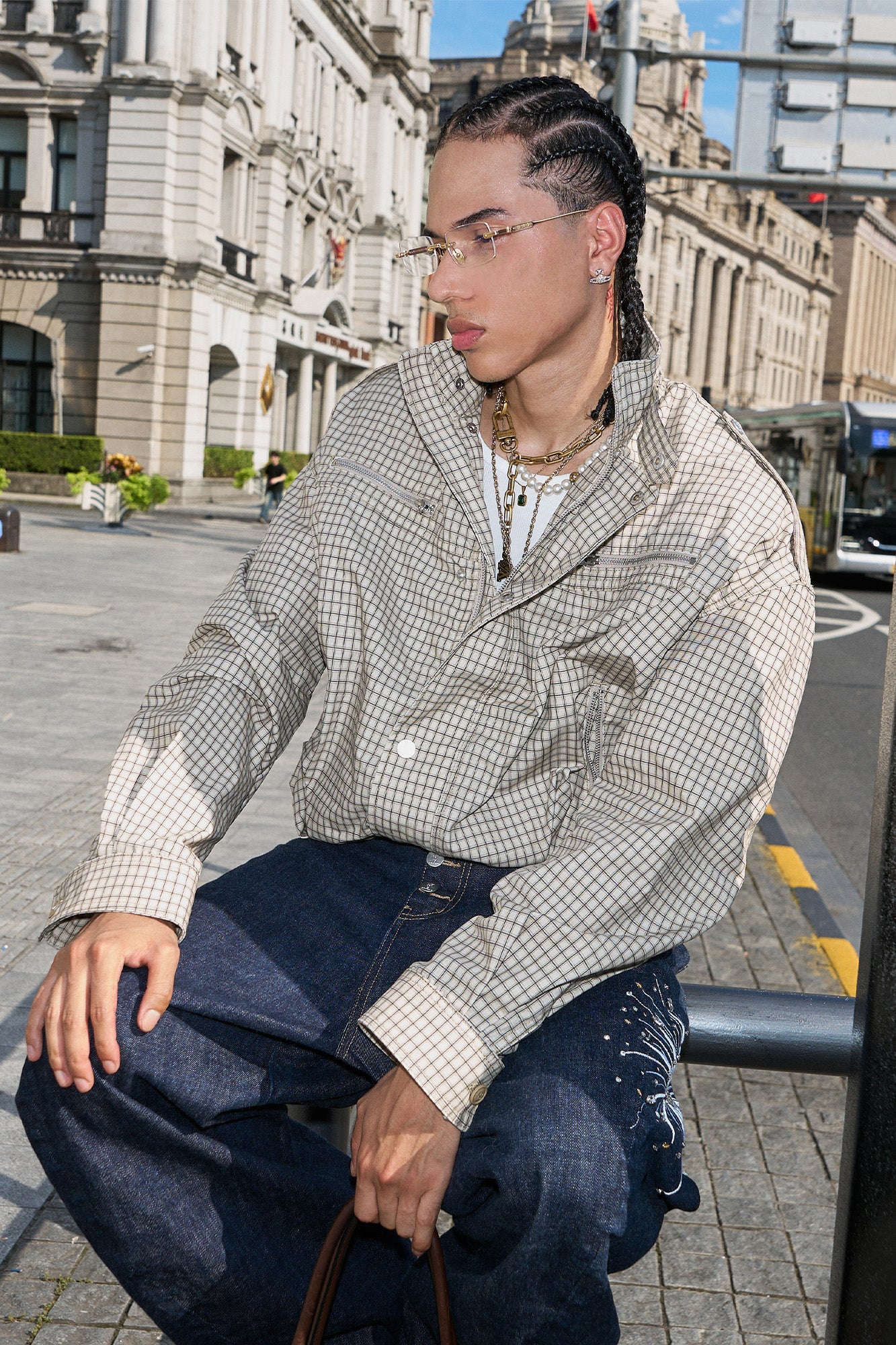 STEEPC Gingham Drawstring-Hem Boxy Jacket