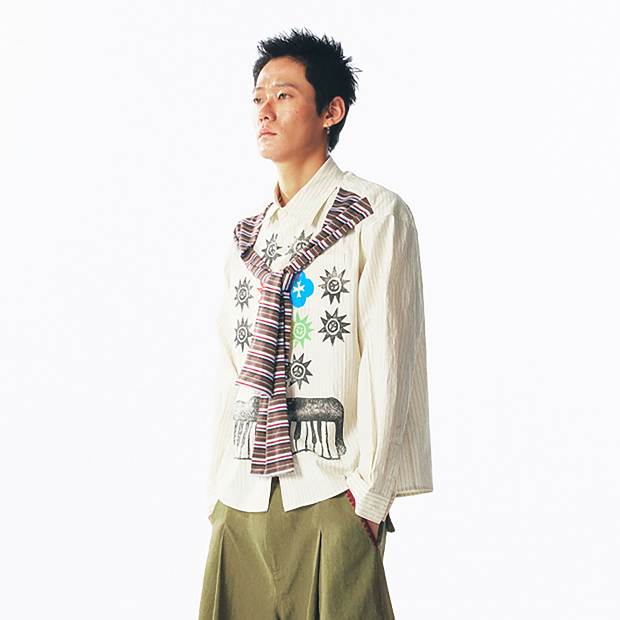 1997 POSTOFFICE Totem Graphic Fake Scarf Shirt, premium urban and streetwear designers apparel on PROJECTISR.com, 1997 POSTOFFICE