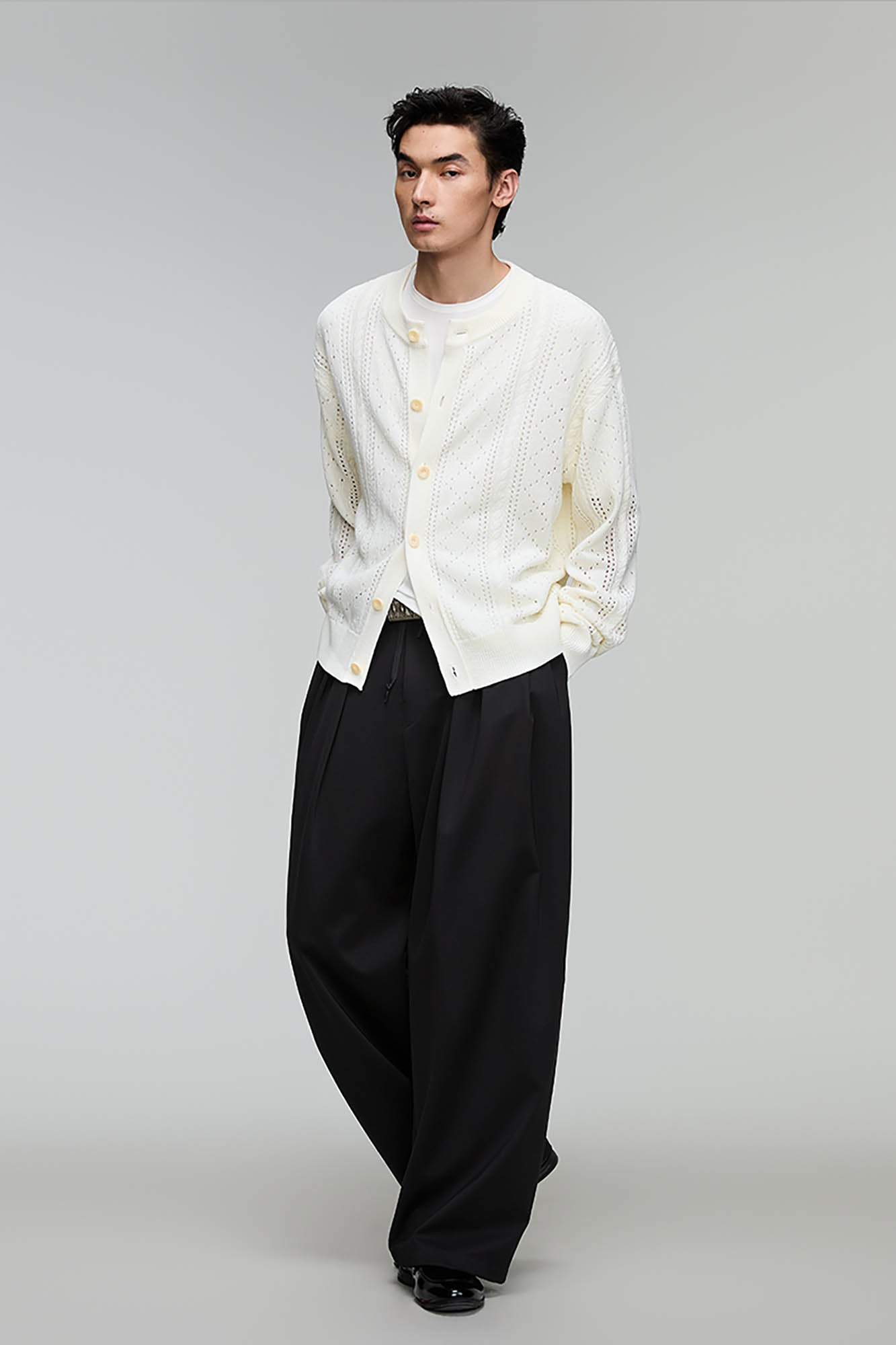 OPICLOTH Eyelet Knit Button-Up Cardigan, premium urban and streetwear designers apparel on PROJECTISR.com, OPICLOTH