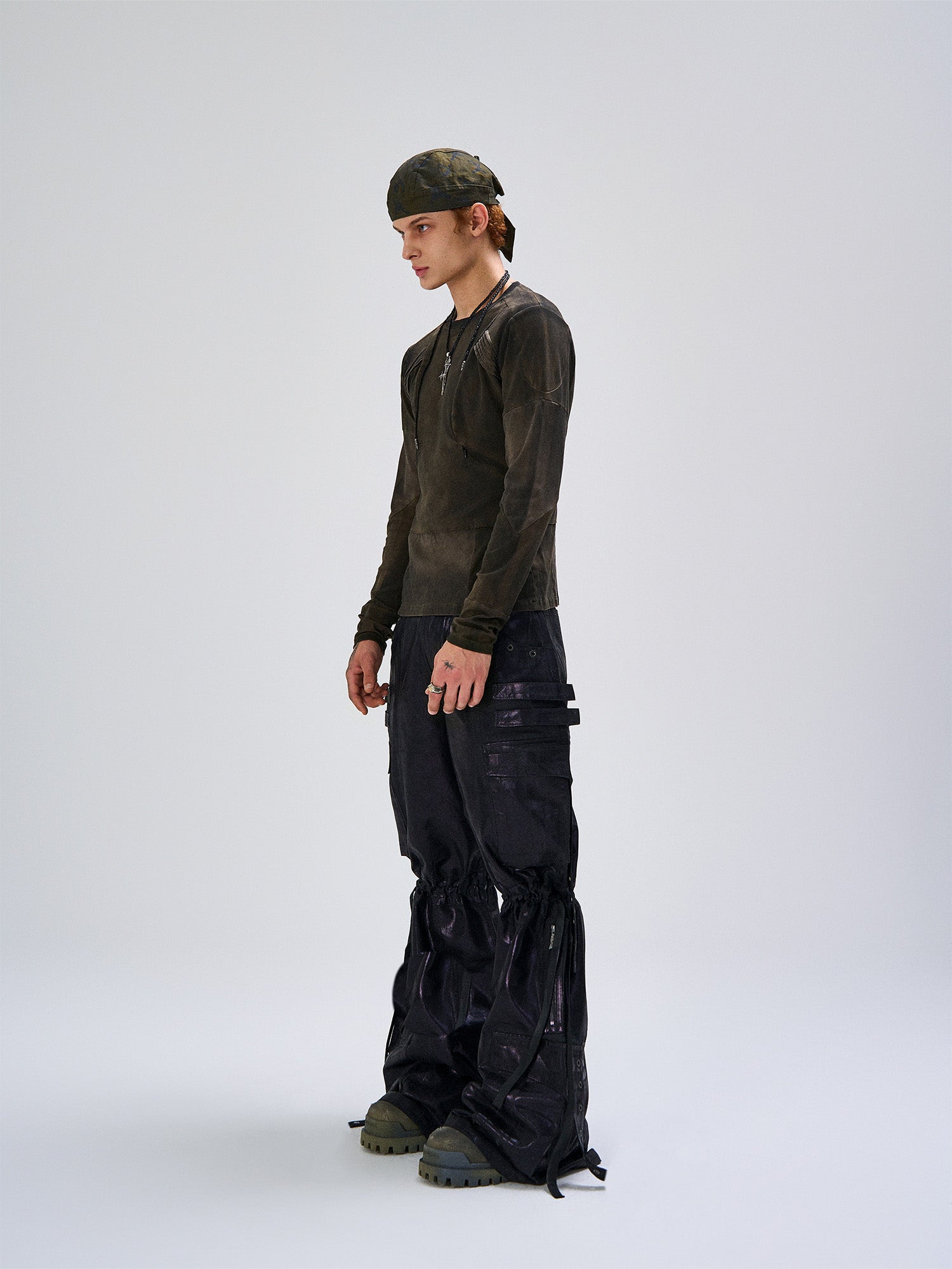 FLYERRER Washed Panelled Slim-Fit Long-Sleeve Tee, premium urban and streetwear designers apparel on PROJECTISR.com, FLYERRER