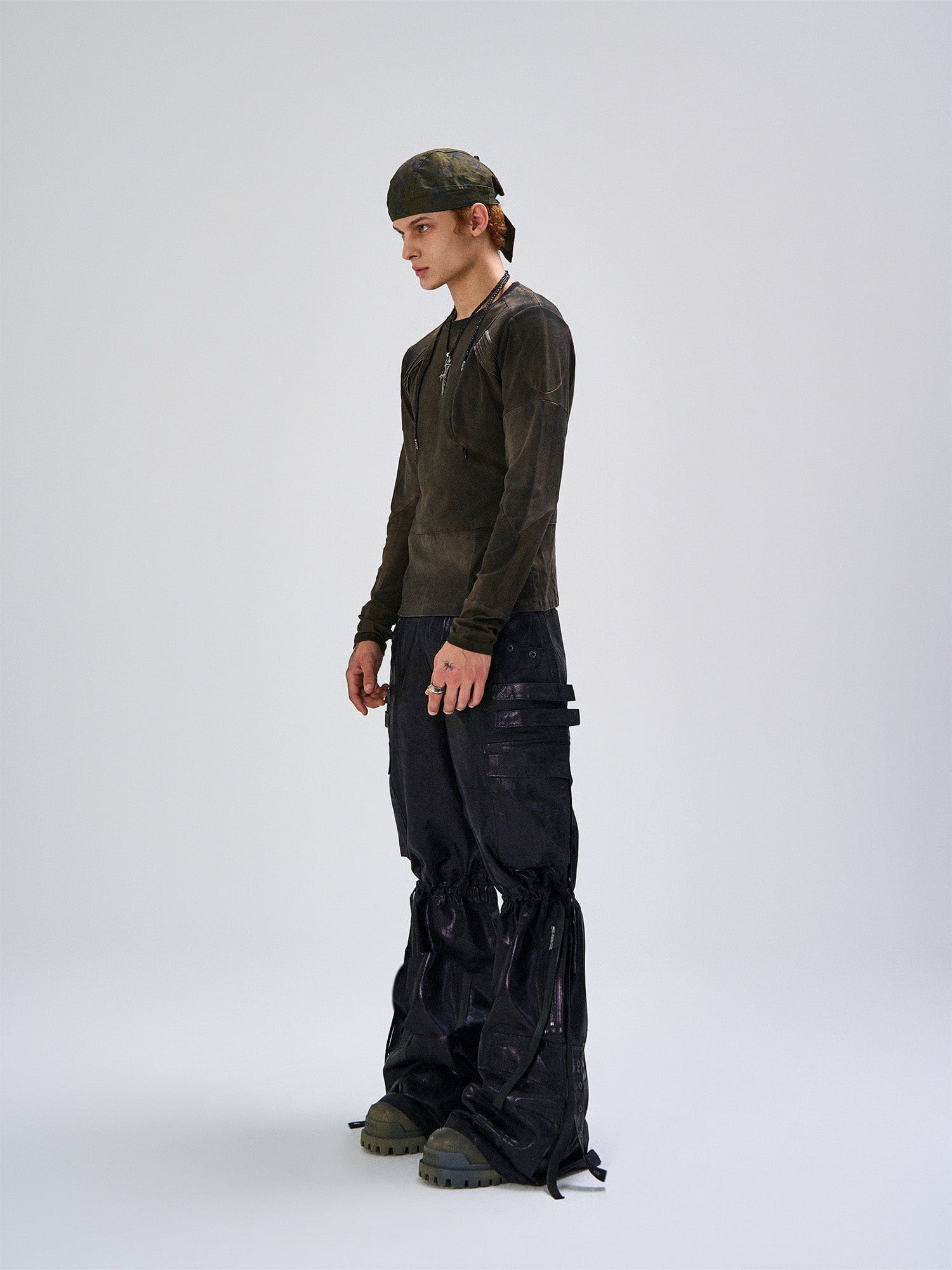 FLYERRER Washed Panelled Slim-Fit Long-Sleeve Tee, premium urban and streetwear designers apparel on PROJECTISR.com, FLYERRER