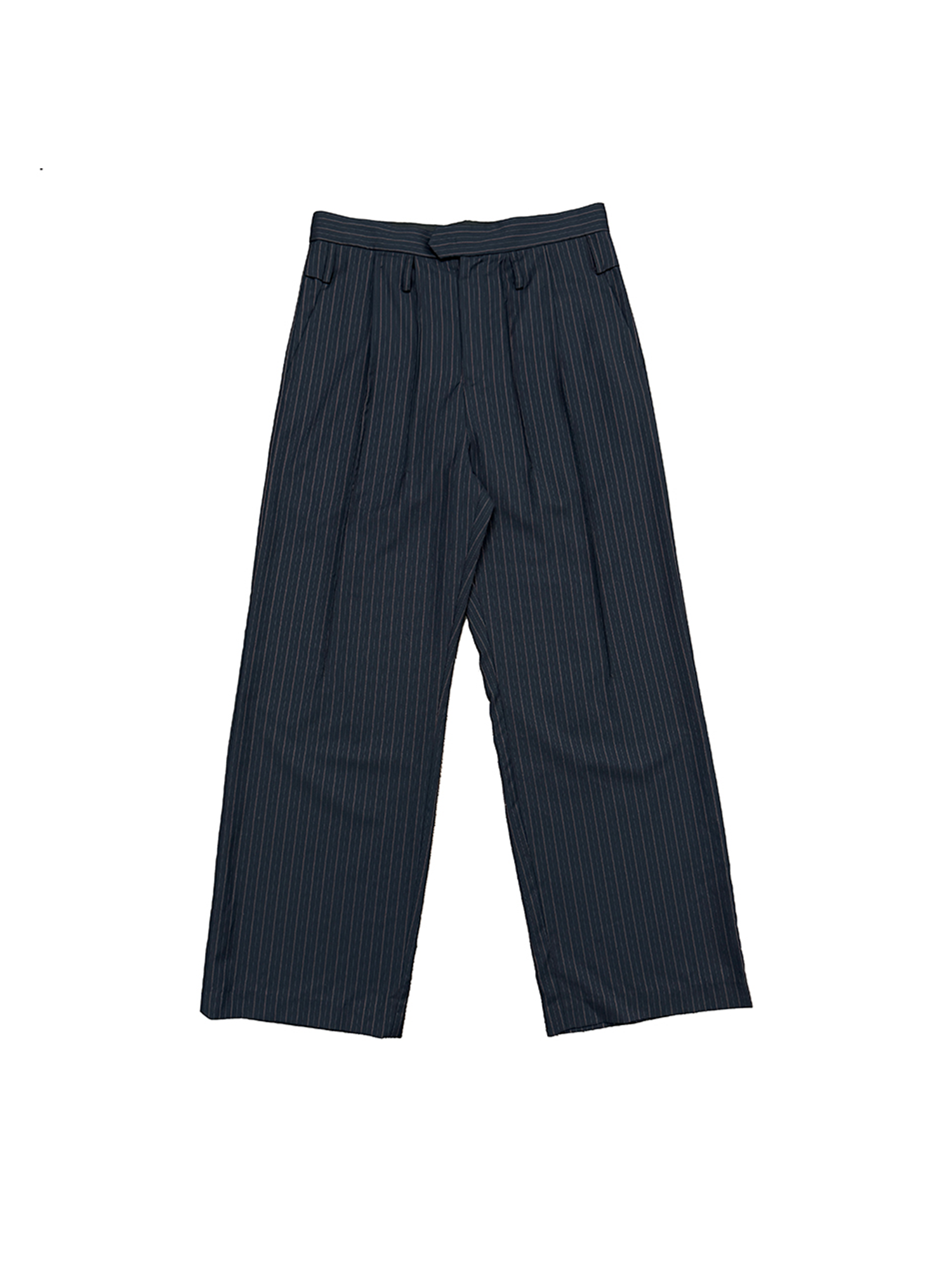 RICHILL Asymmetric Waist Pinstripe Pleated Wide-Leg Trousers